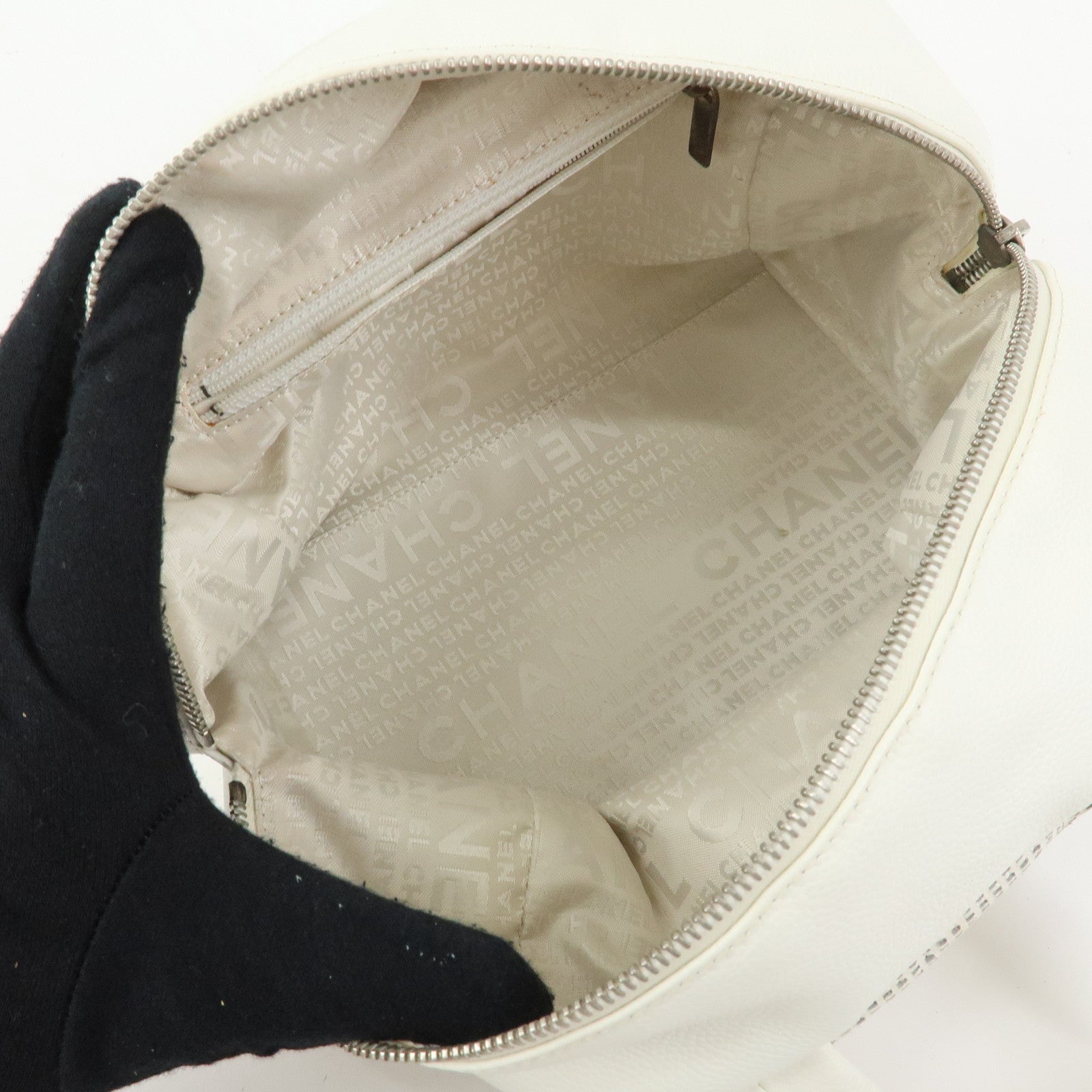 CHANEL COCO Mark Calf Leather Hand Bag Perforated Design Ivory
