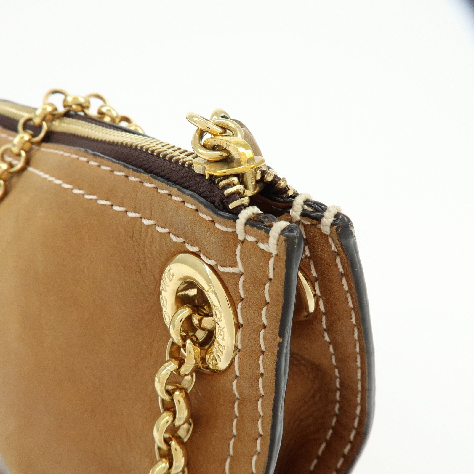 LOEWE Leather Crown Motif Chain Shoulder Bag Crossbody Bag Brown