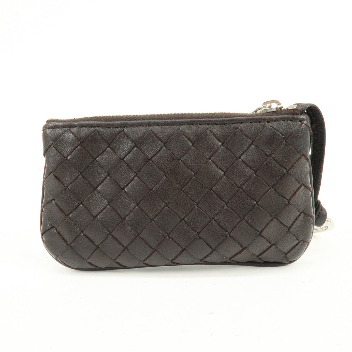 BOTTEGA VENETA Intrecciato Lamb Skin Leather Coin Case Brown 114075