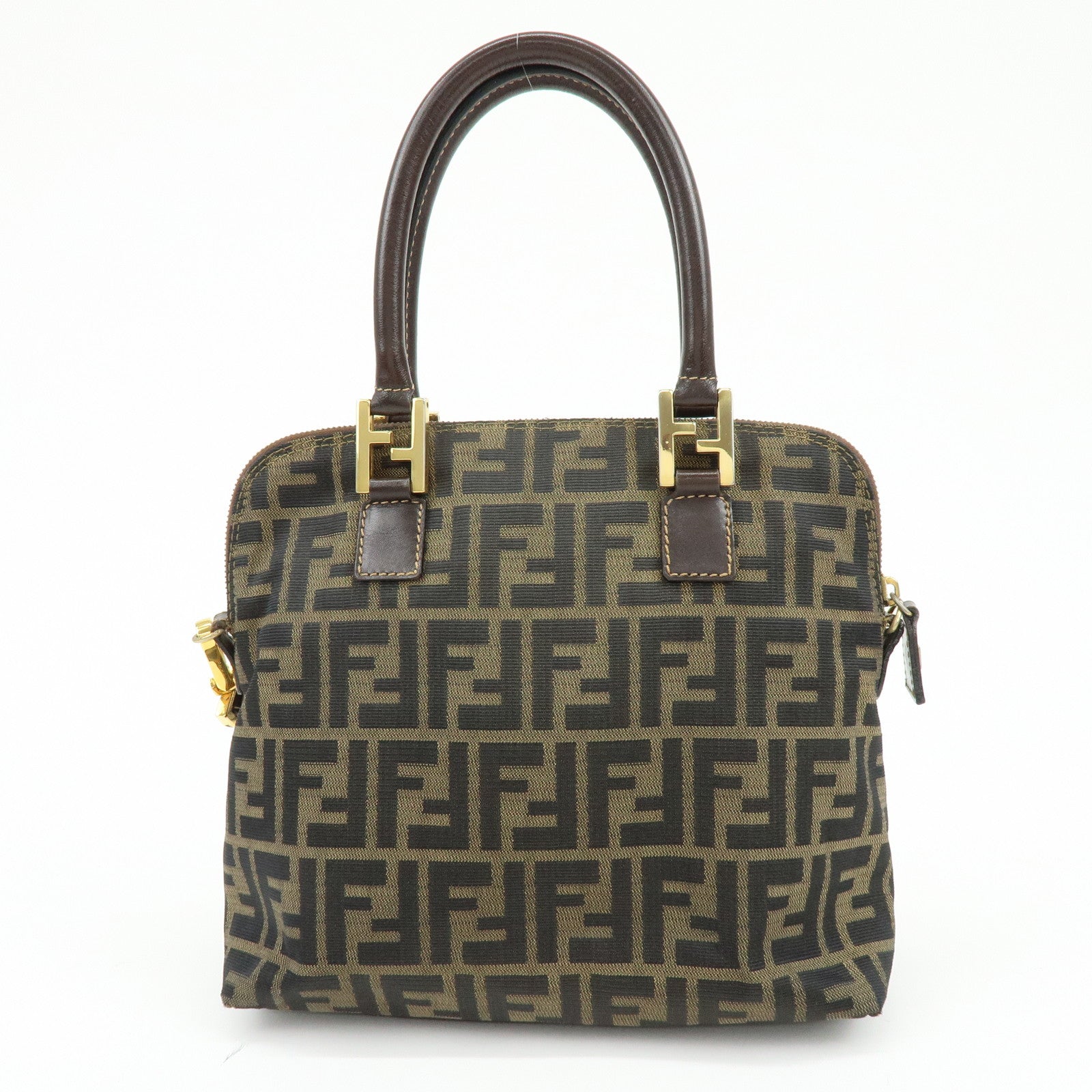 FENDI Zucca Canvas Leather 2Way Bag Hand Bag Shoulder Bag Brown Black