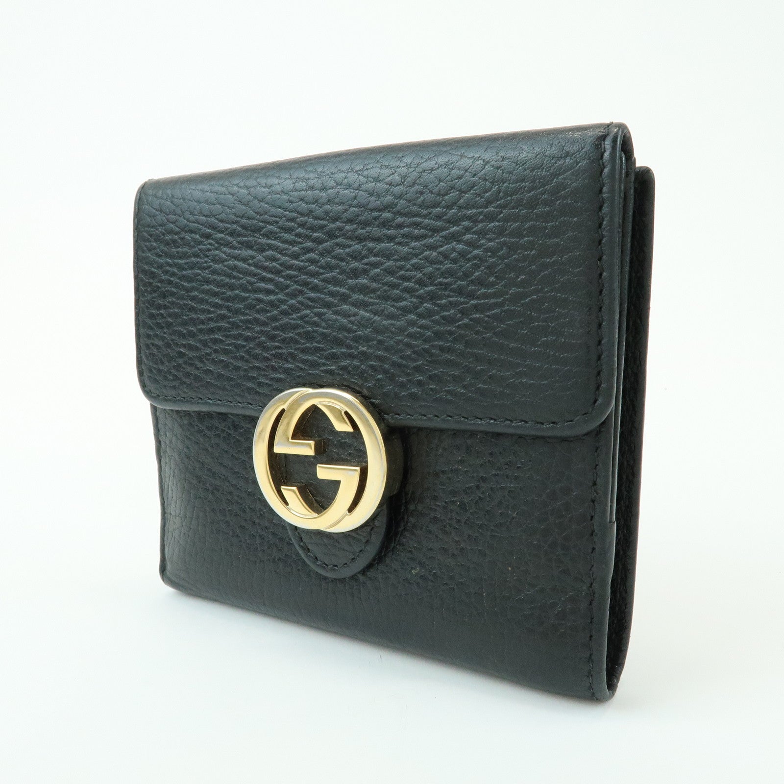 GUCCI Interlocking G Leather Bi-fold Compact Wallet Black 615525
