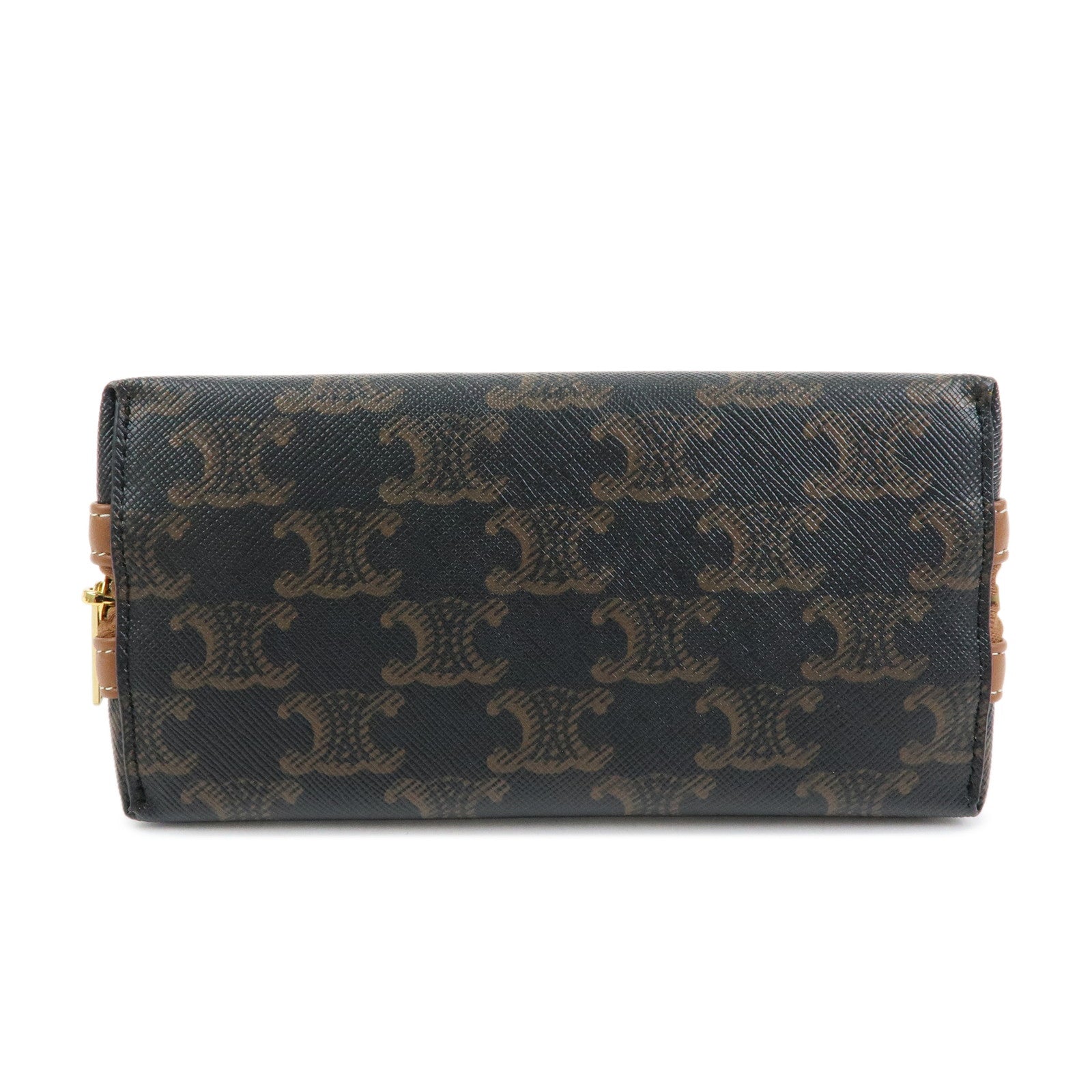 CELINE Triomphe Macadam PVC Lamb Skin Chain Clutch Bag Cosmetic Pouch