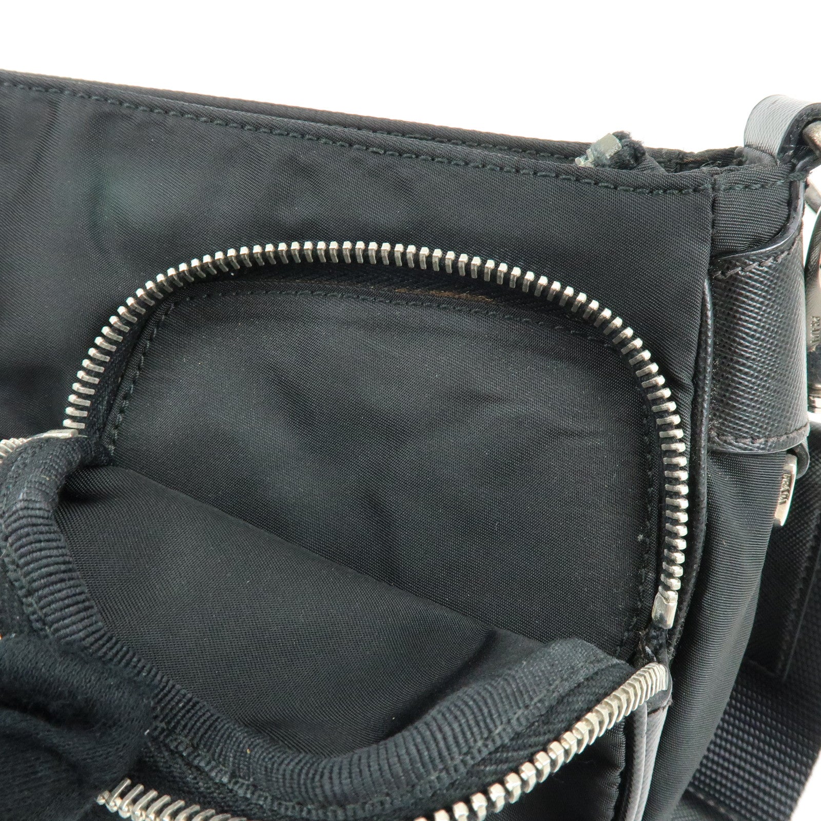 PRADA Triangle Logo Nylon Saffiano Leather Shoulder Bag Black BT0464