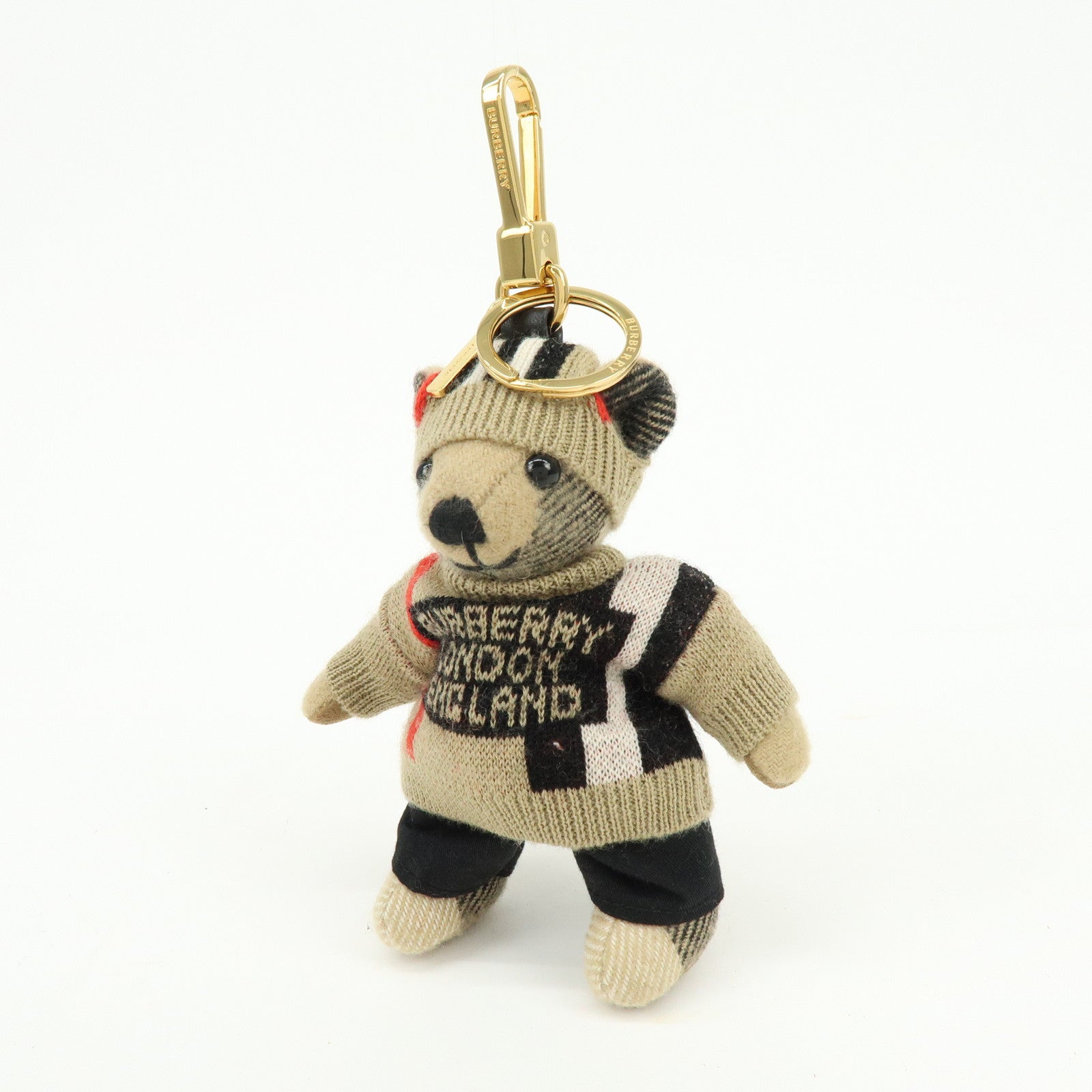 Burberry Teddy Bear Cashmere Wool Leather Bag Charm Key Holder Beige