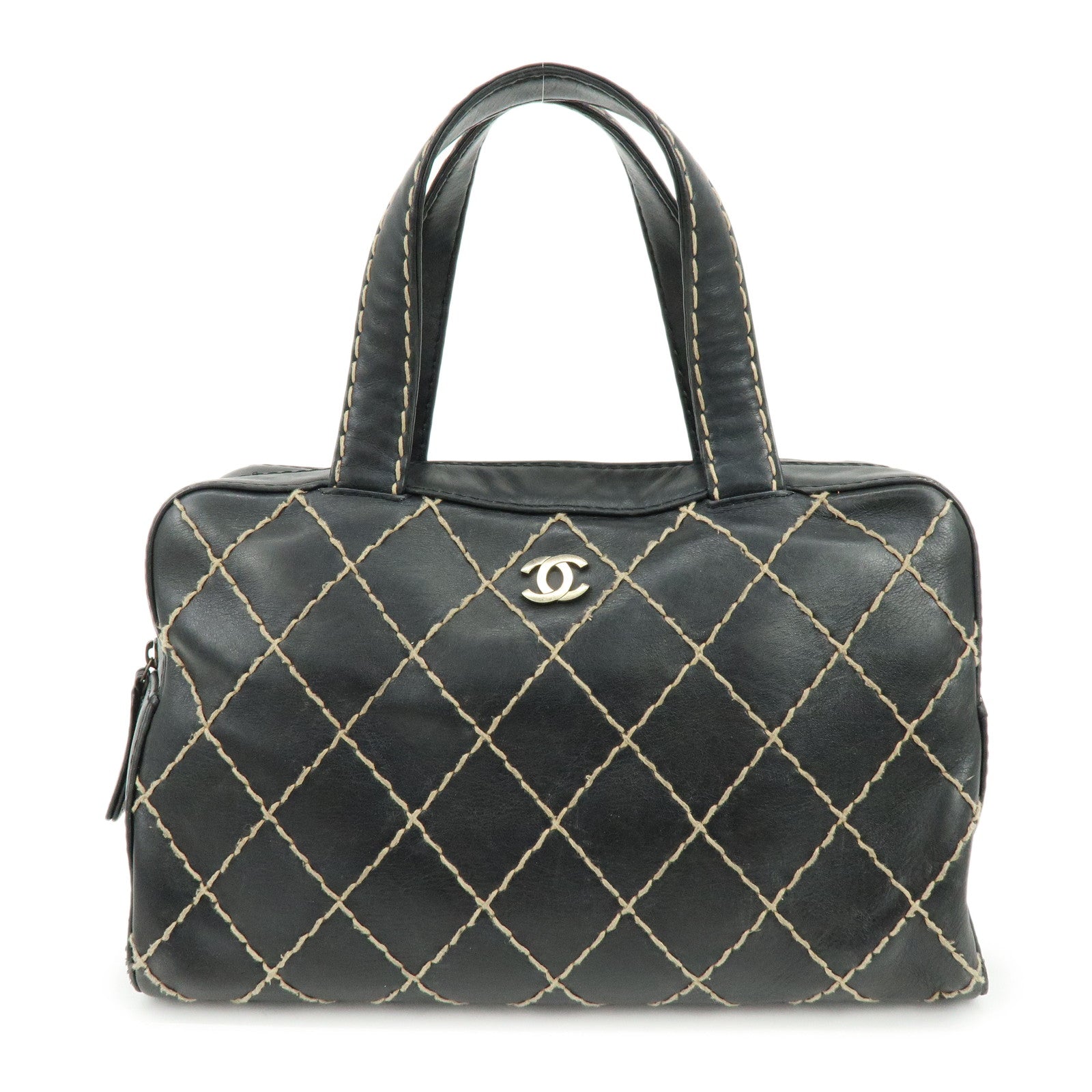 CHANEL Wild Stitch COCO Mark Calf Skin Hand Bag Boston Bag Black A14692