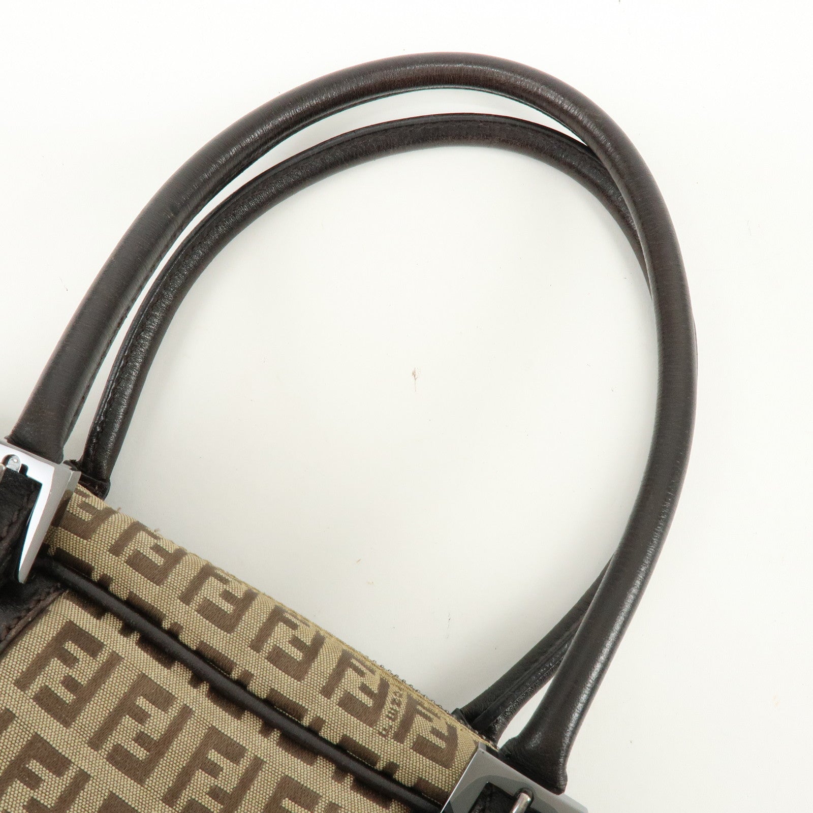 FENDI Zucchino Canvas Leather Boston Bag Shoulder Bag Beige 8BN005