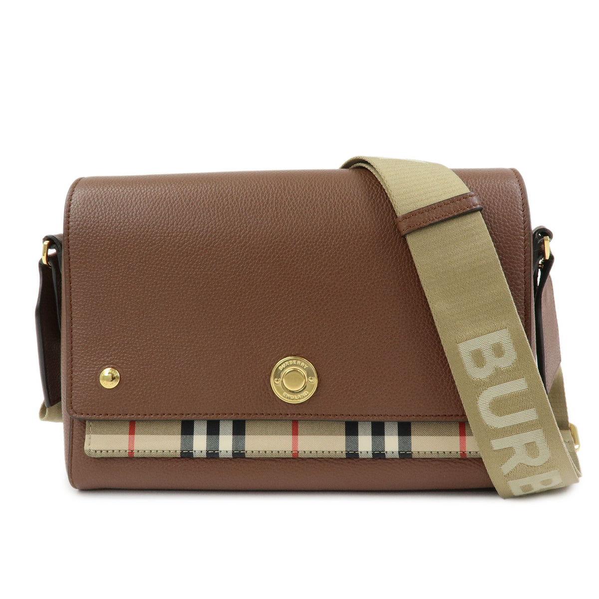 BURBERRY Nova Plaid Leather Canvas Shoulder Bag Crossbody Bag Brown
