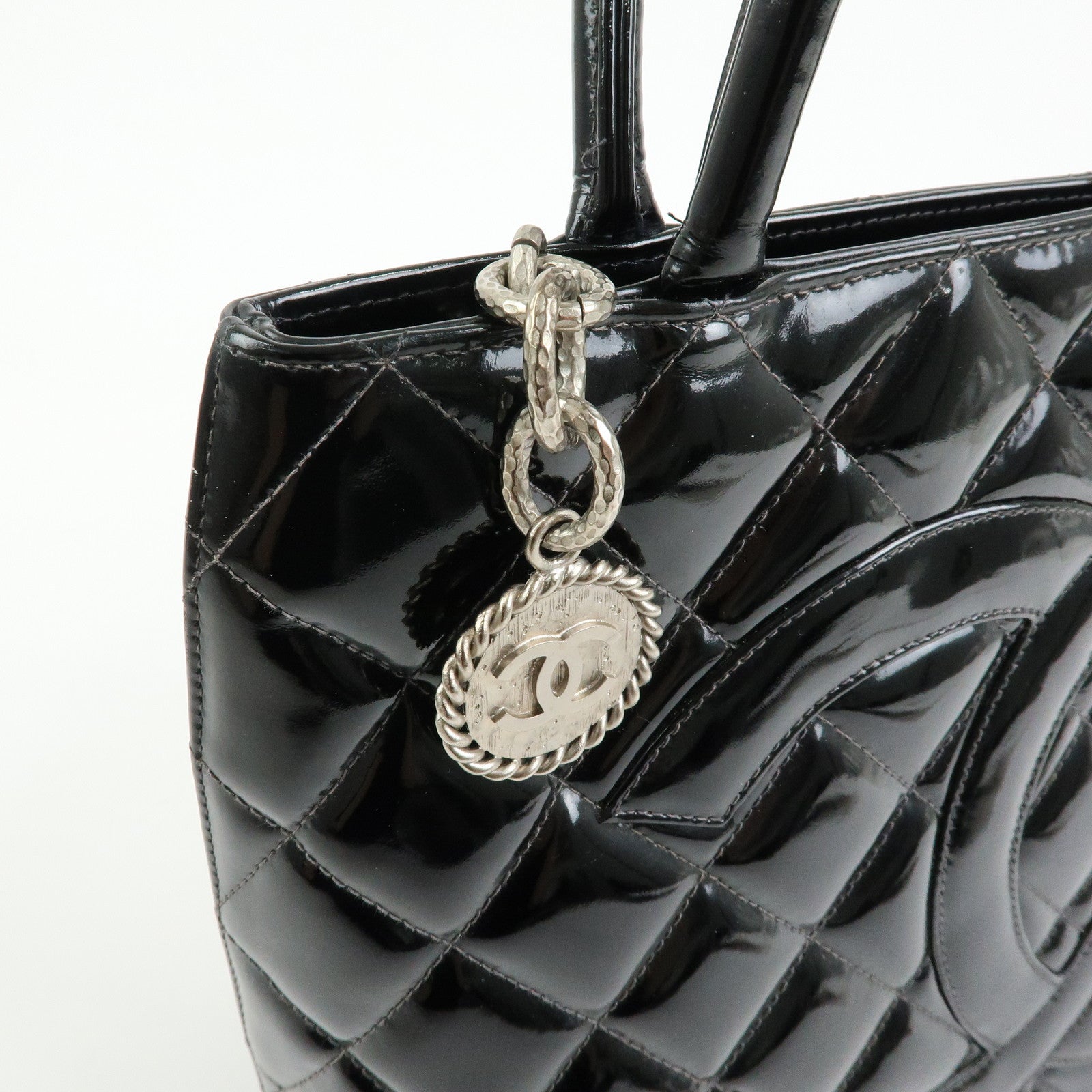 CHANEL Matelasse COCO Mark Medallion Tote Bag Hand Bag Black A01804