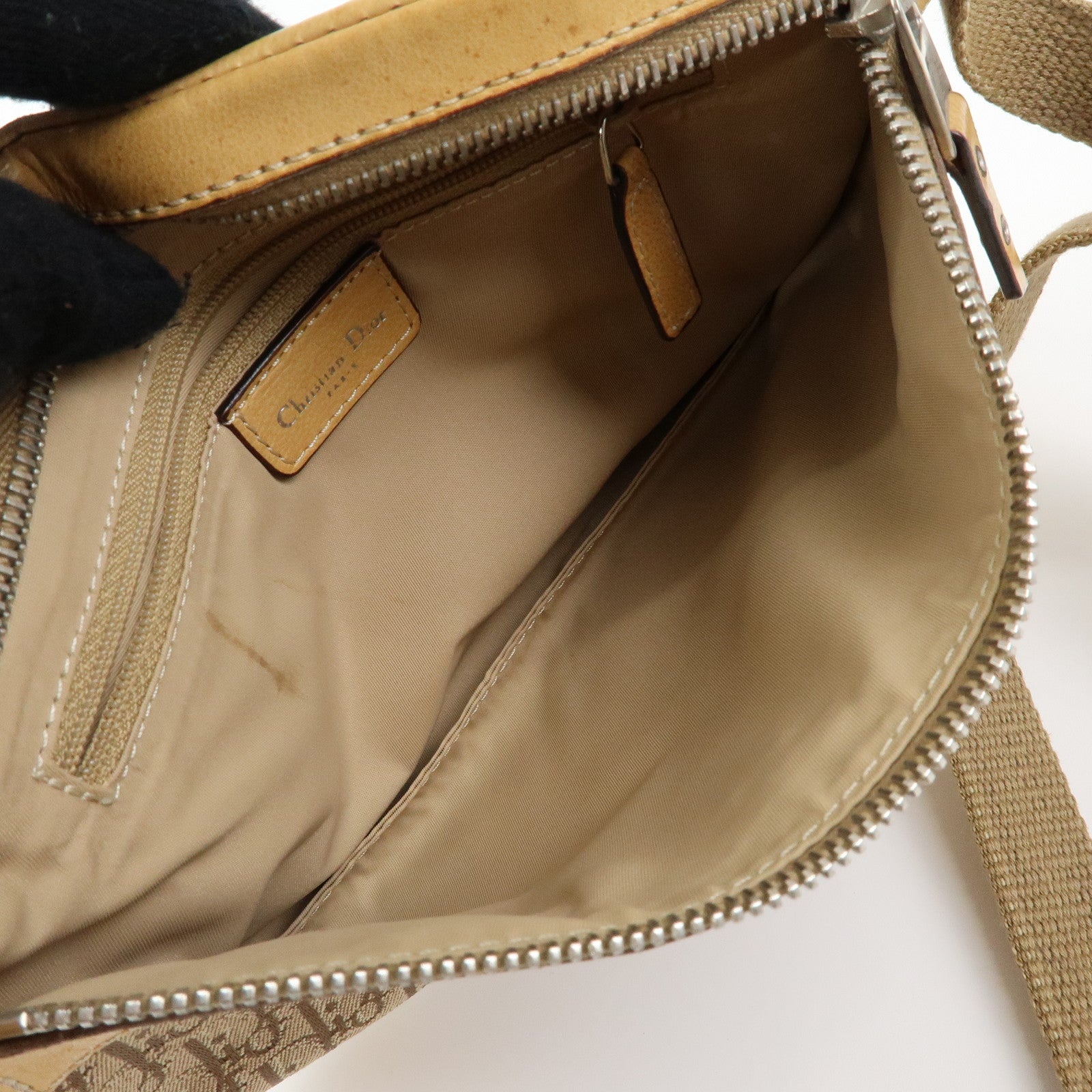 Christian Dior Trotter Street Chic Canvas Leather Shoulder Bag Beige