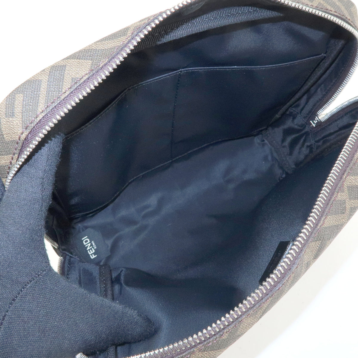 FENDI ZUCCA PVC Leather Clutch Bag Pouch Brown Black 7N0116