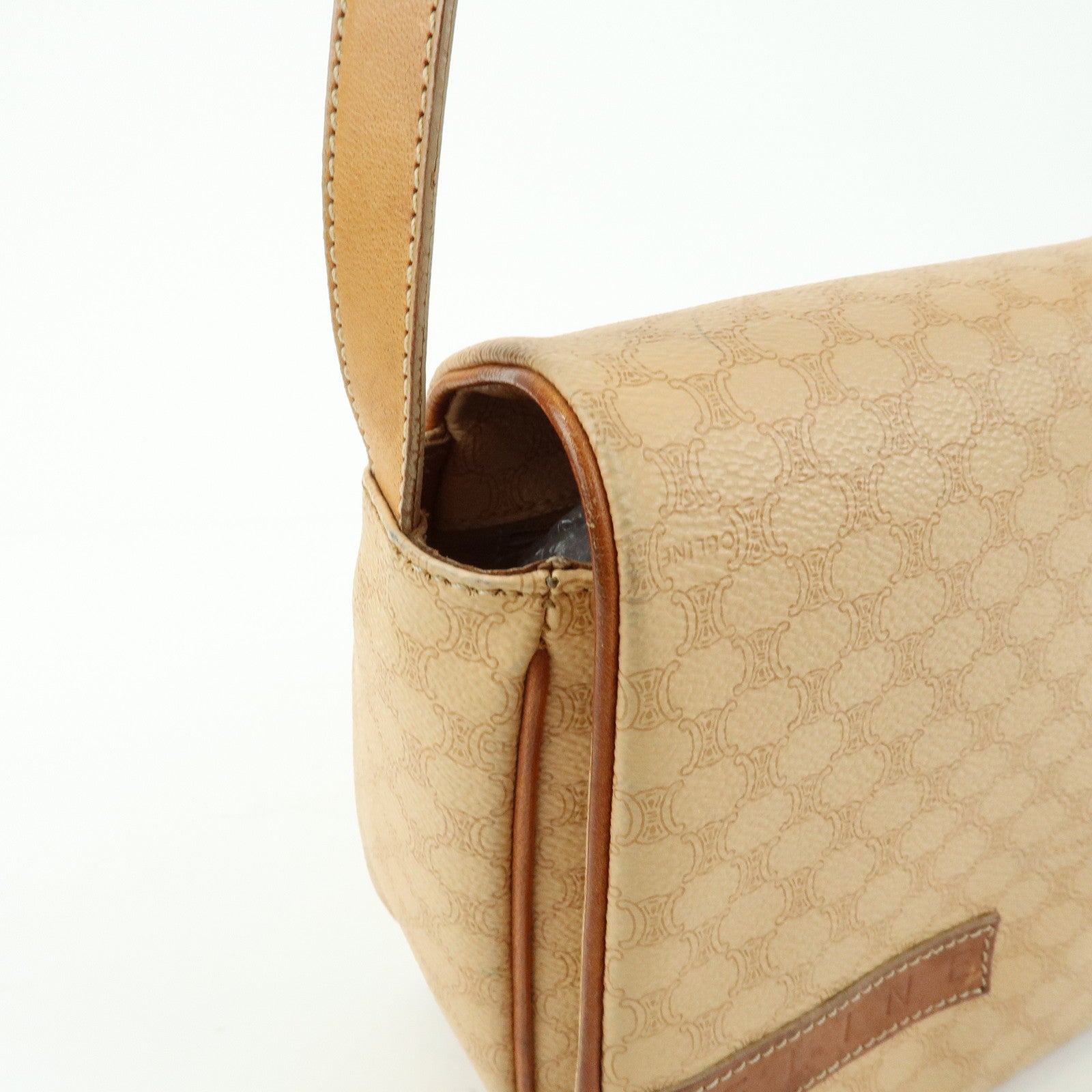 CELINE Macadam PVC Leather Shoulder Bag Crossbody Bag Beige Camel