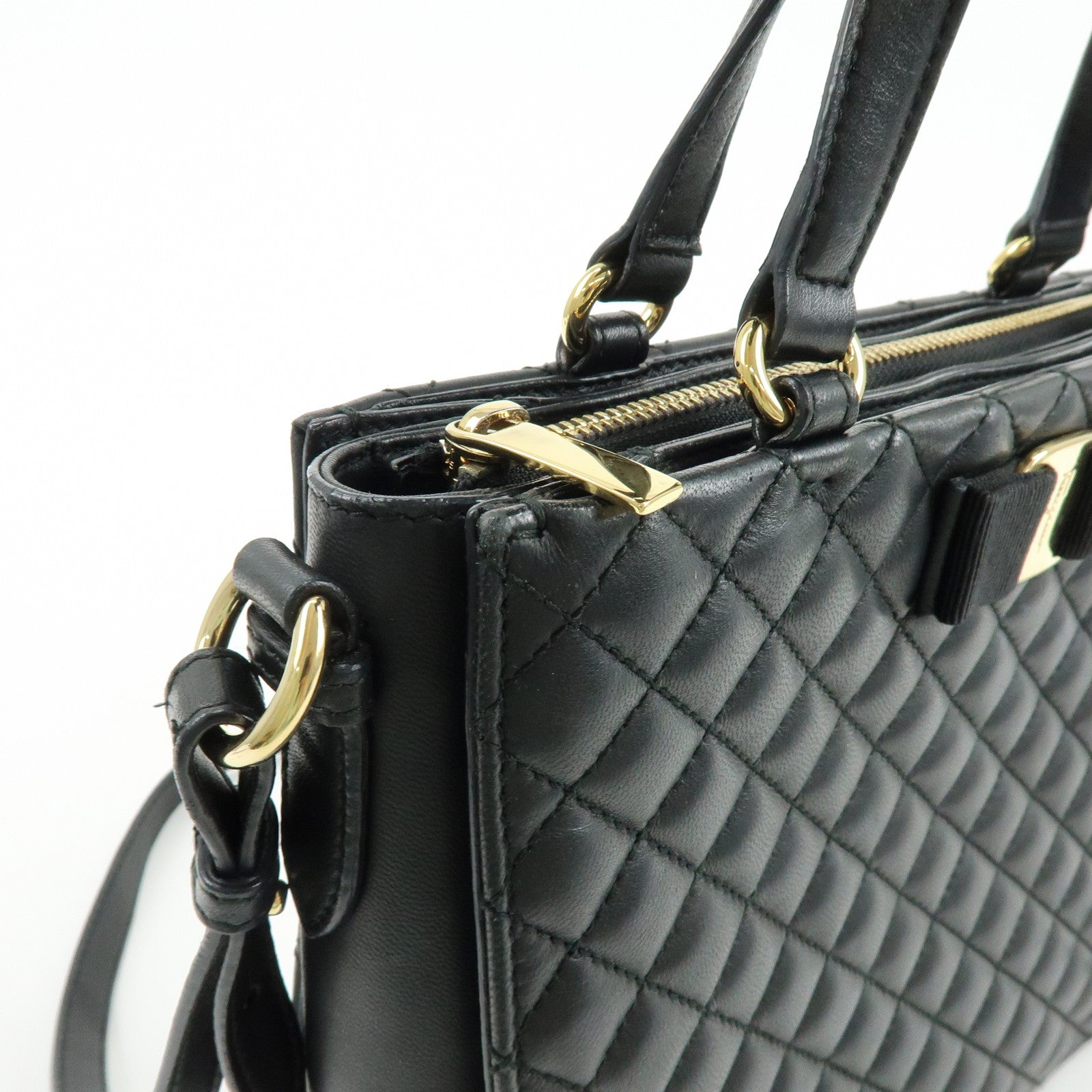 Ferragamo Vara Ribbon Leather 2Way Bag Hand Bag Shoulder Bag Black