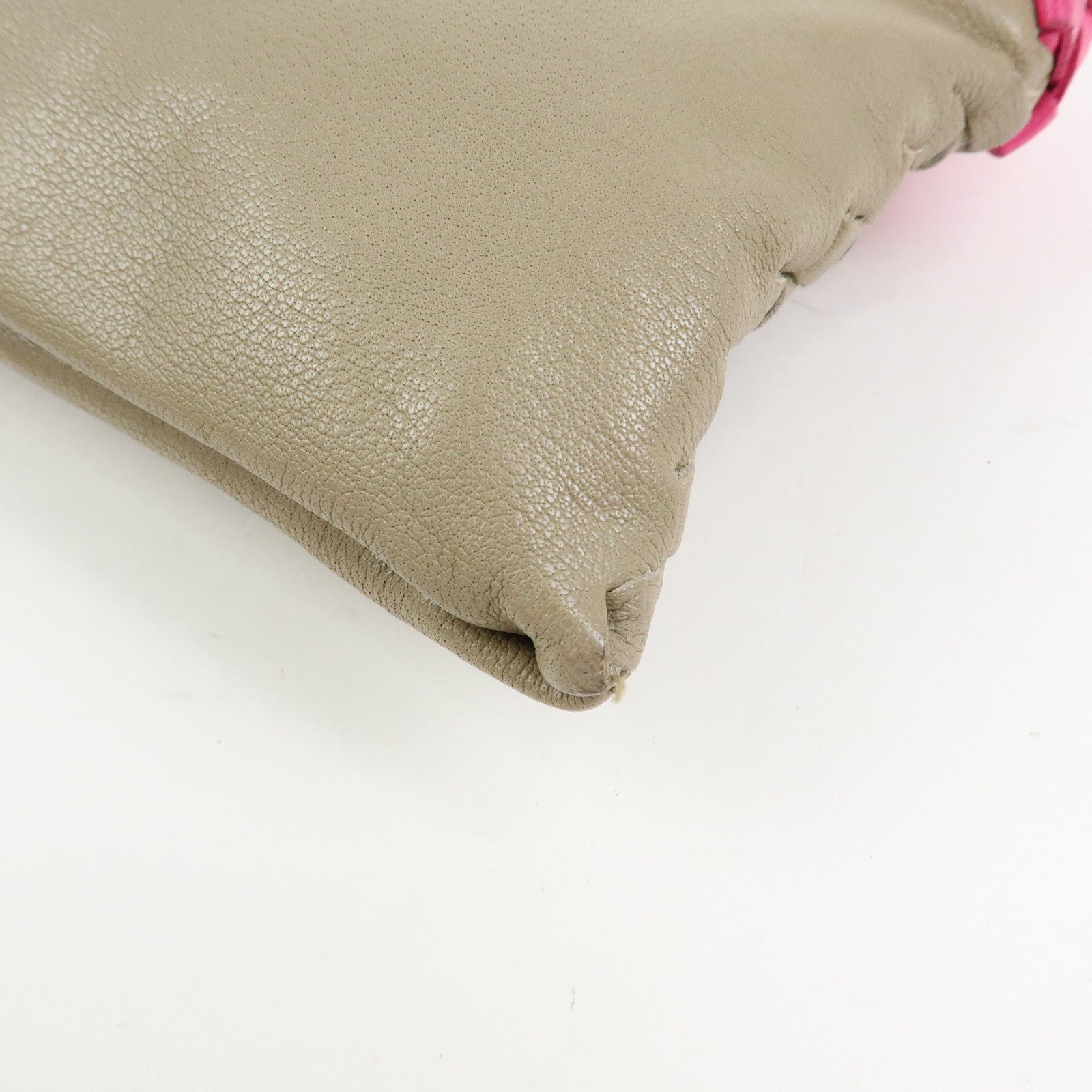 Bottega Veneta Intrecciato Leather Clutch Bag Flat Pouch Beige Pink