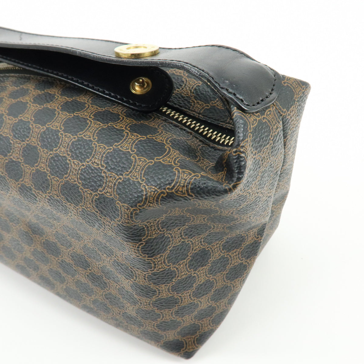 CELINE Macadam PVC Leather Hand Bag Pouch Black Brown