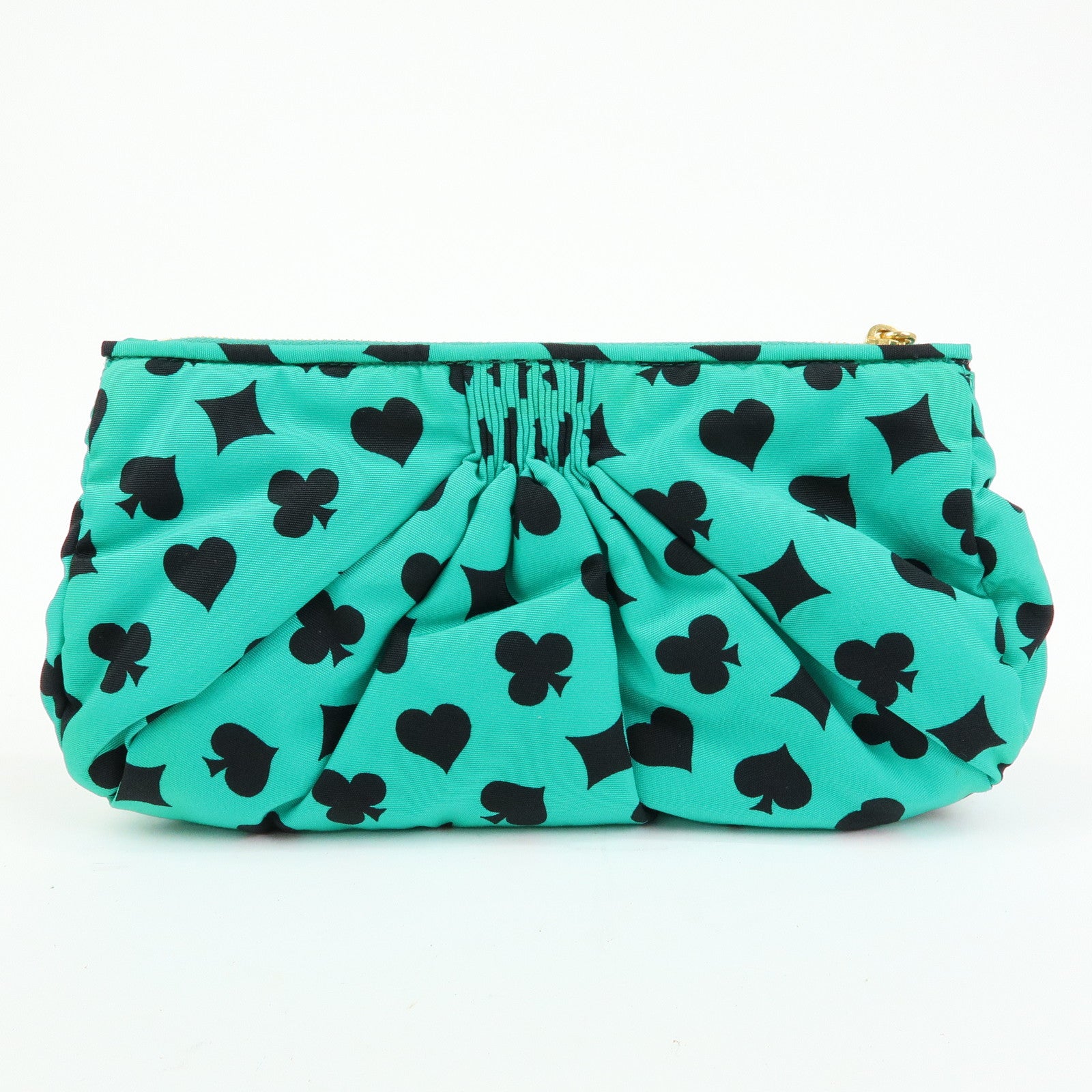 MIU MIU Nylon Playing Card Print Clutch Bag Cosmetic Pouch Green