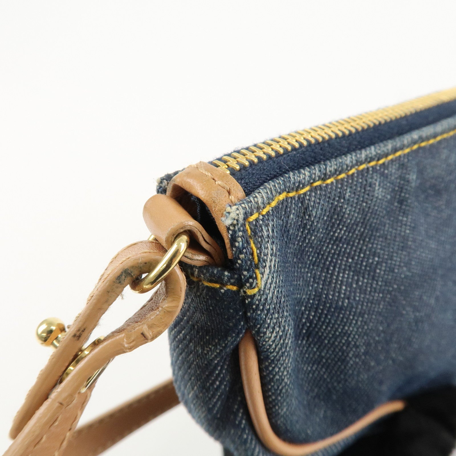 Christian Dior Saddle Pouch Denim Leather Hand Bag Shoulder Bag Indigo Used