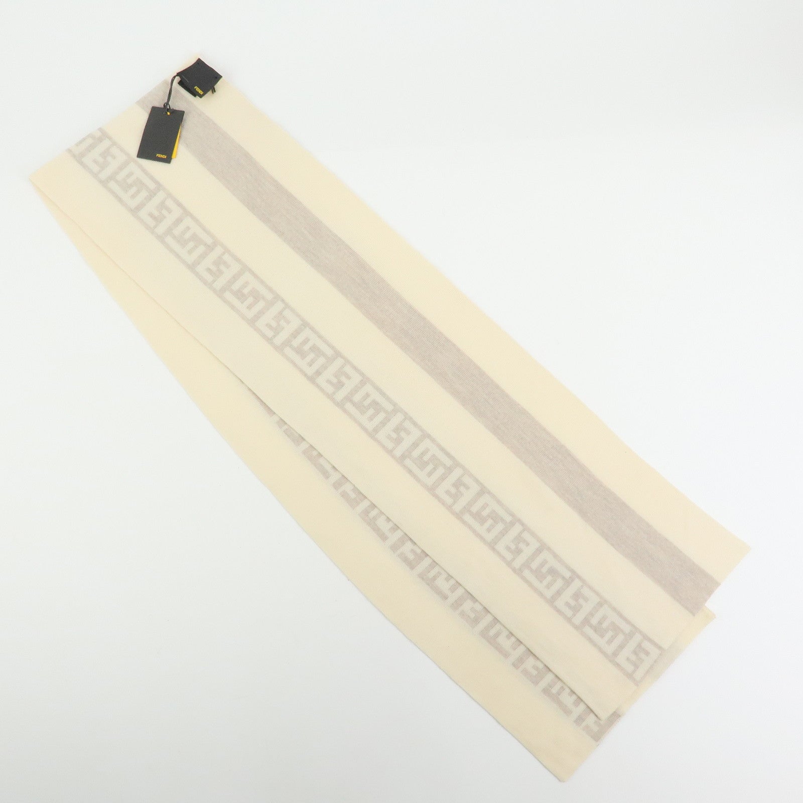 FENDI FF Logo Wool 100% Scarf Shawl Ivory Beige