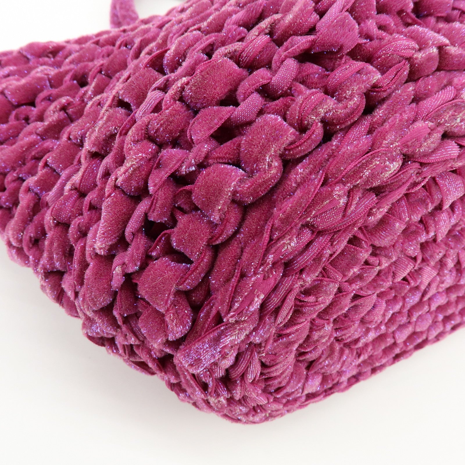 ANTEPRIMA Glitter Velour Yarn Knit Hand Bag Tote Bag Purple