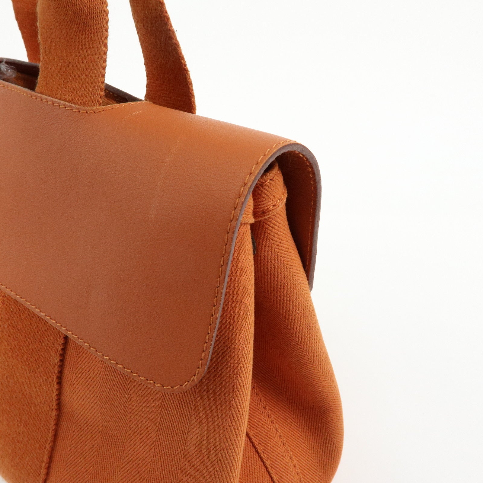 HERMES Valparaiso PM Toile Chevron Leather Tote Bag Hand Bag Orange