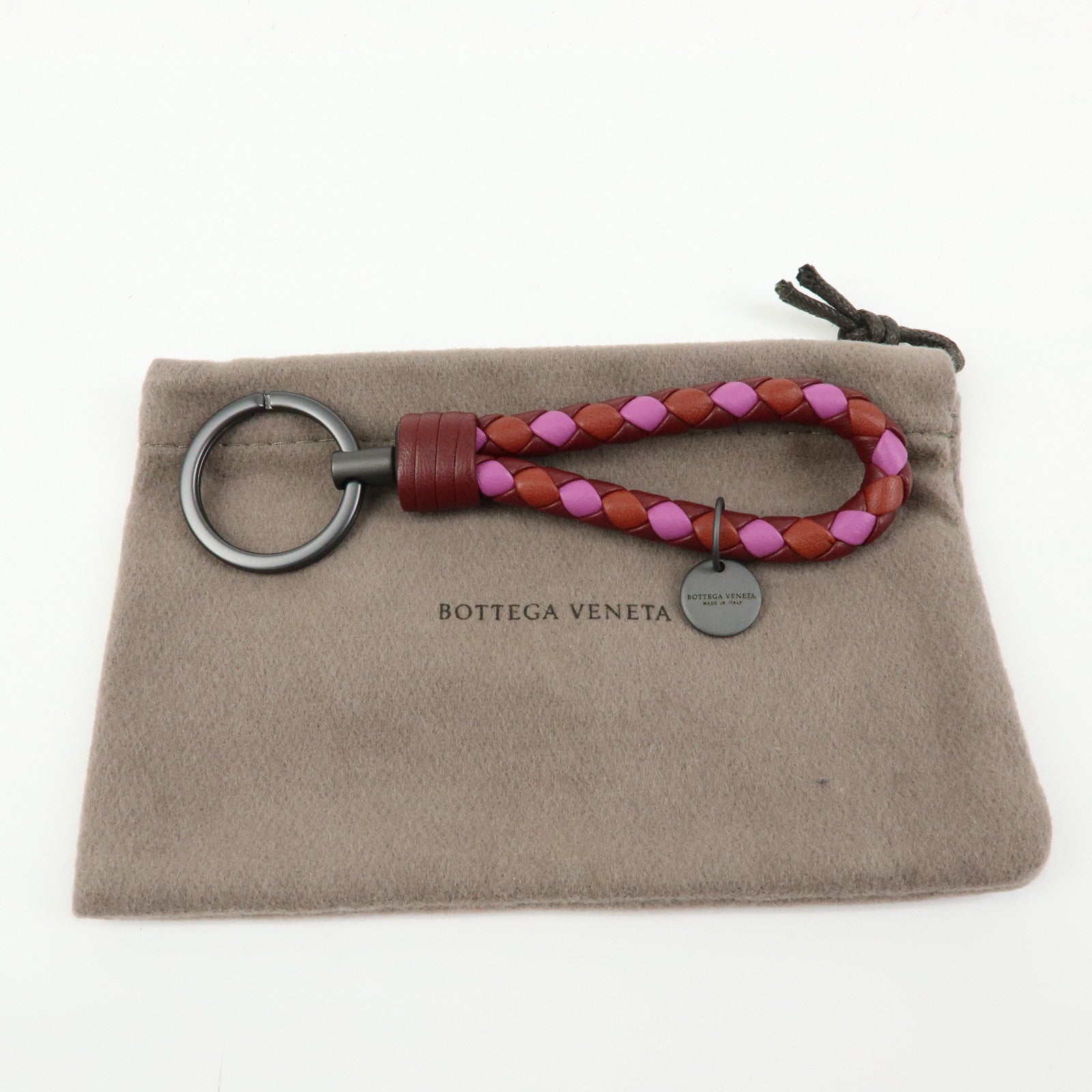 BOTTEGA VENETA Intrecciato Leather Bag Charm Key Chain Bordeaux