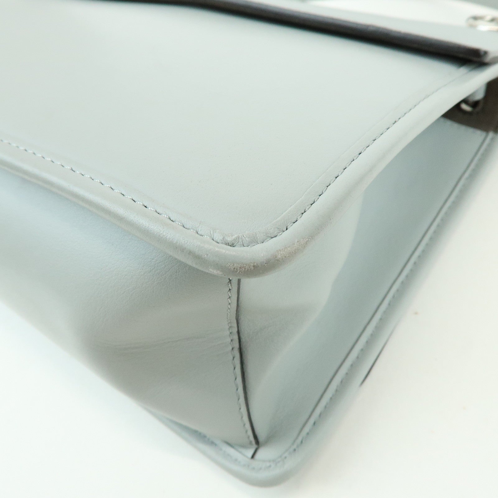 FENDI KAN I Leather 2Way Bag Shoulder Bag Hand Bag Gray