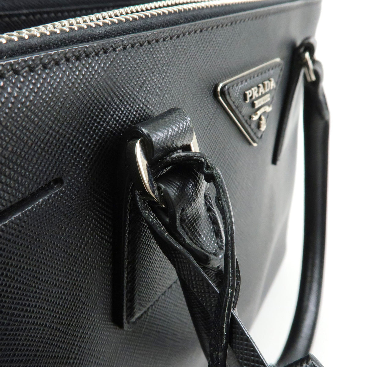 PRADA Galleria Triangle Logo Saffiano Leather 2way Bag Black 1BA801