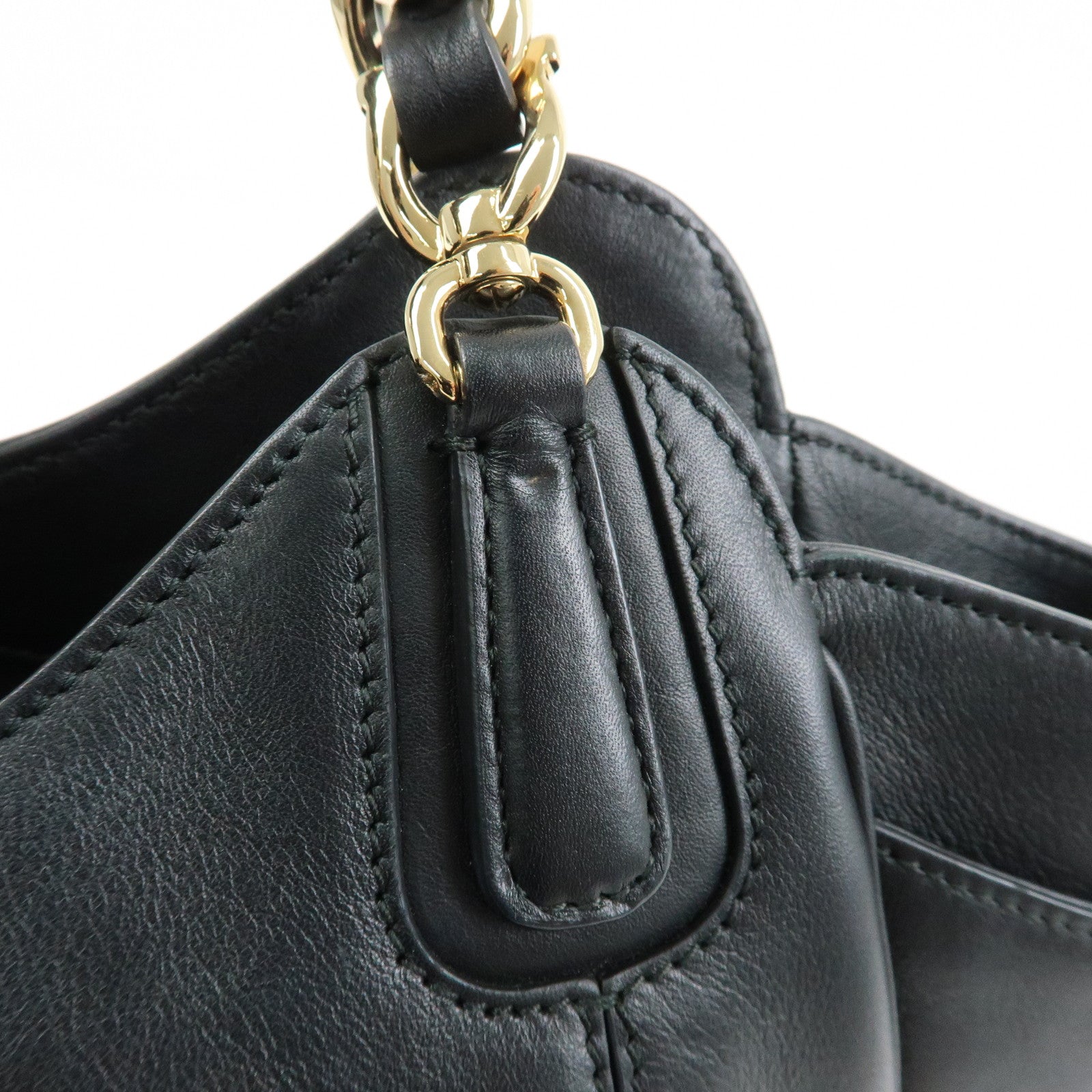 Ferragamo Gancini Leather Hand Bag Shoulder Bag Black 21 F077