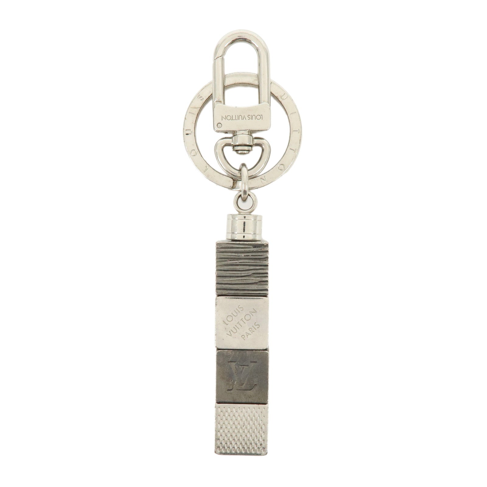 Louis Vuitton Porte Cles Cube Bag Key Charm Silver Gray M67142