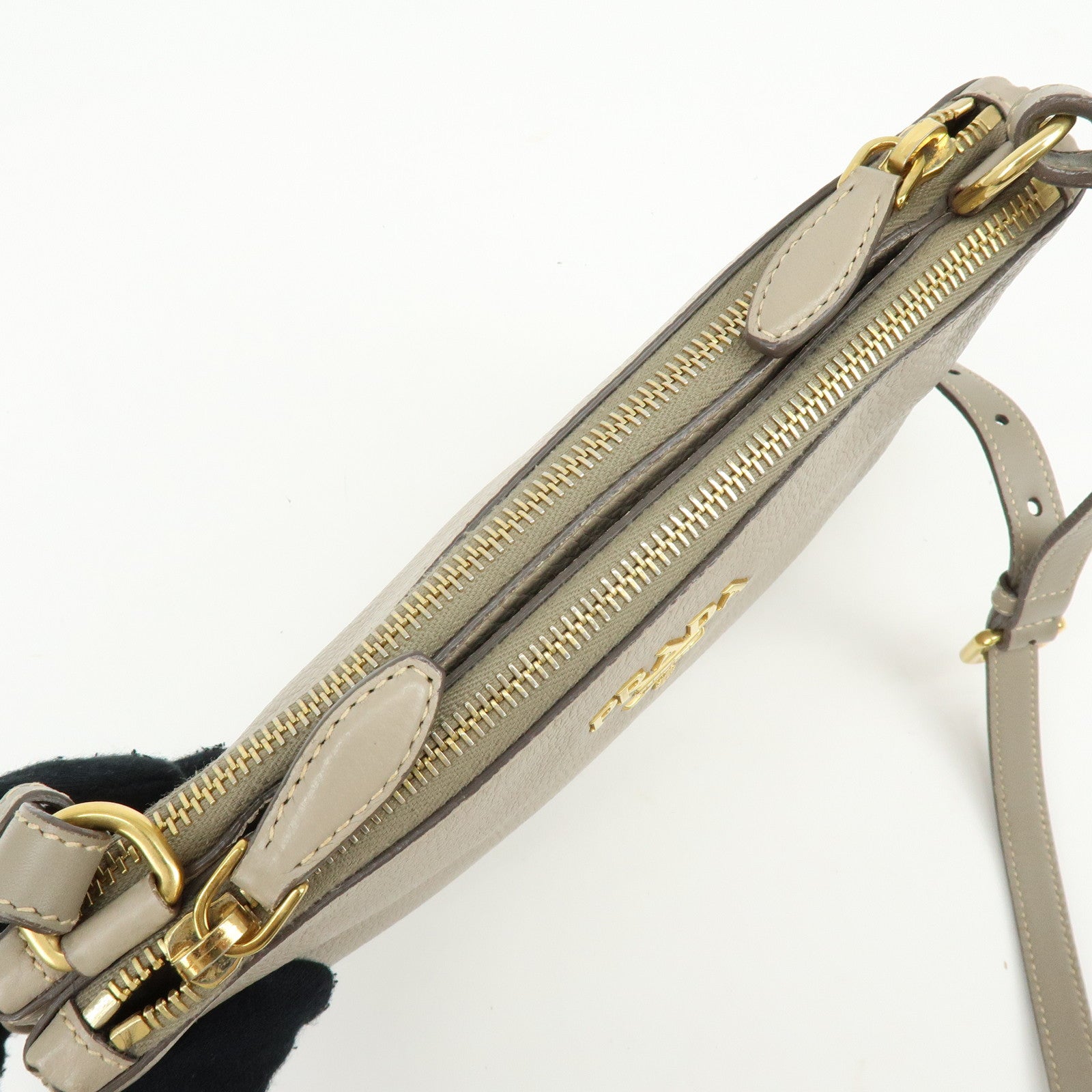 PRADA Logo Leather Shoulder Bag Crossbody Bag Beige 1BH046