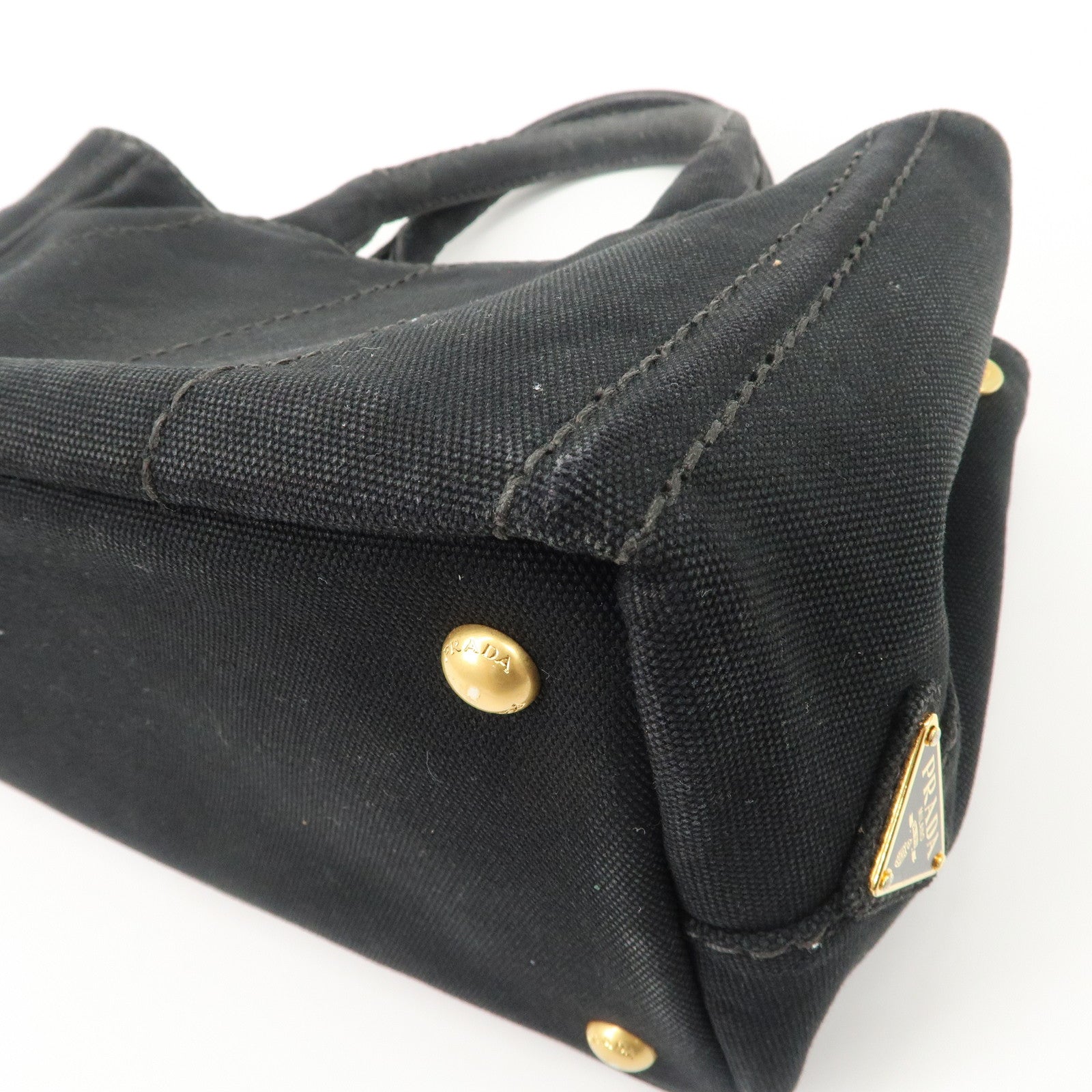 PRADA Logo Canapa Denim 2 Way Tote Bag Hand Bag Black B2642B Used