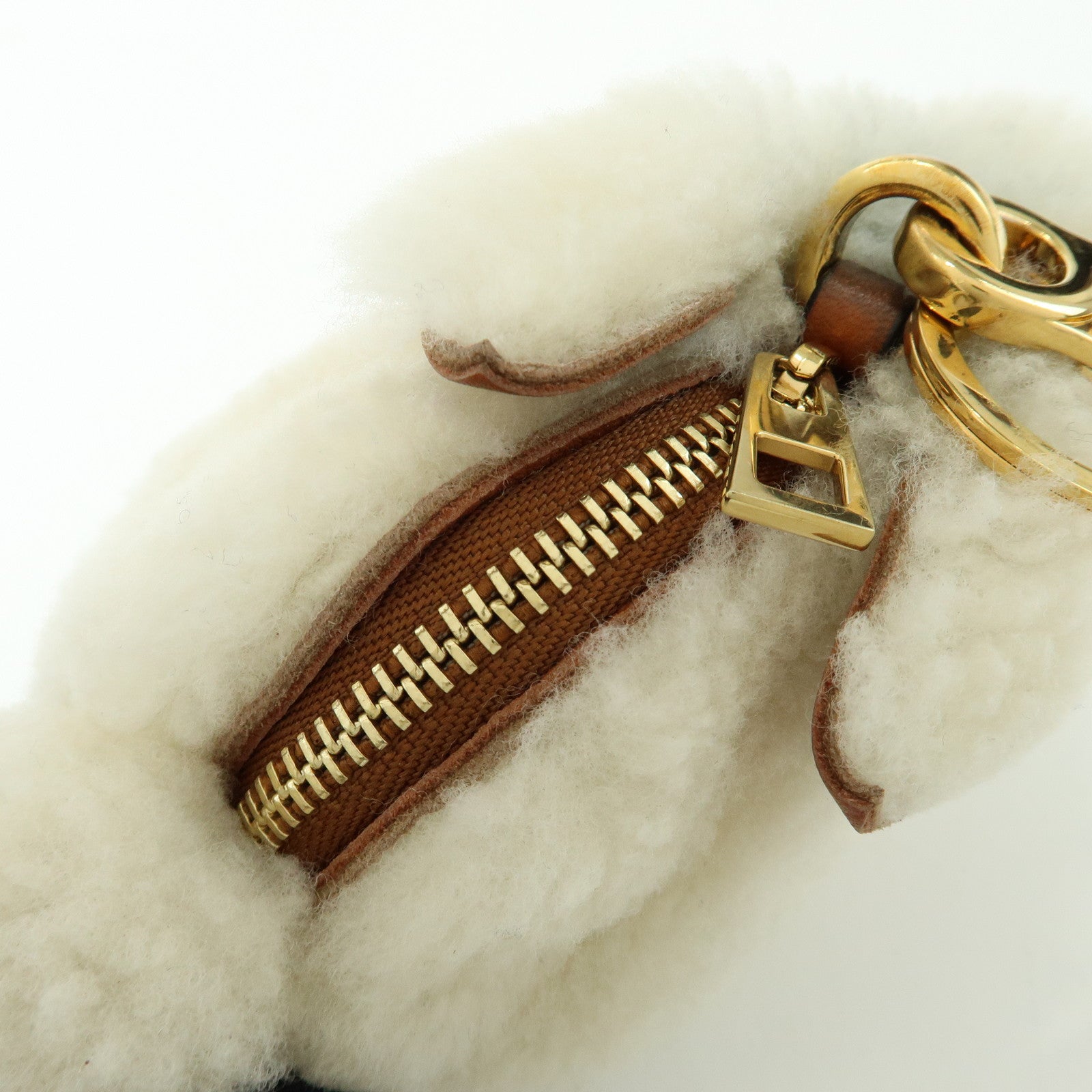 LOEWE Wool Leather Coin Case Bag Charm Rabbit White