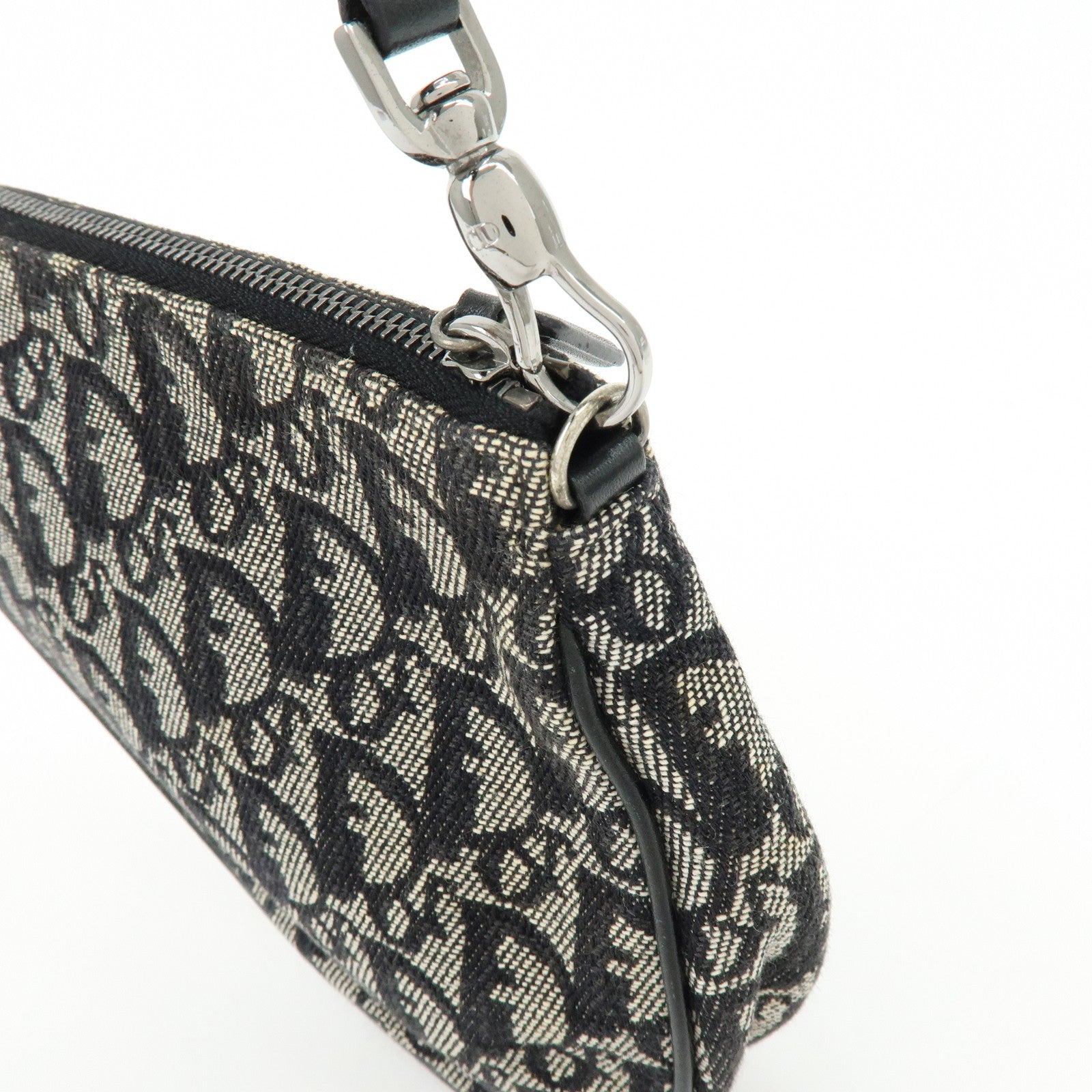 Christian Dior Trotter Jacquard Leather Saddle Bag Pouch Black