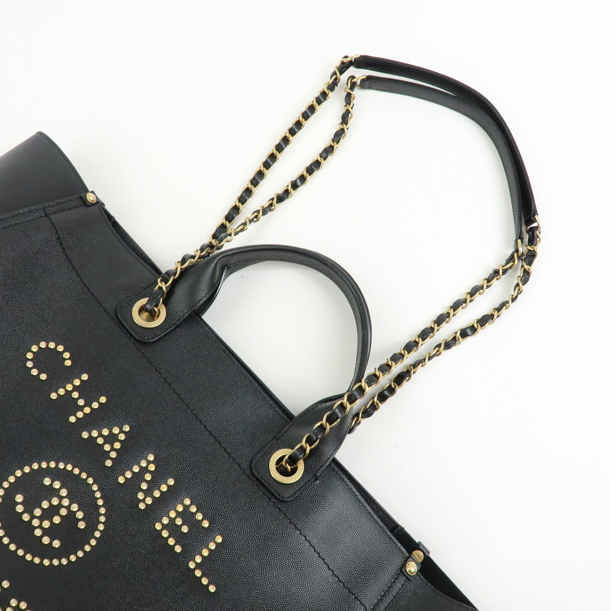 CHANEL Deauville GM Caviarskin 2Way Tote Bag Shoulder Bag Black A66941