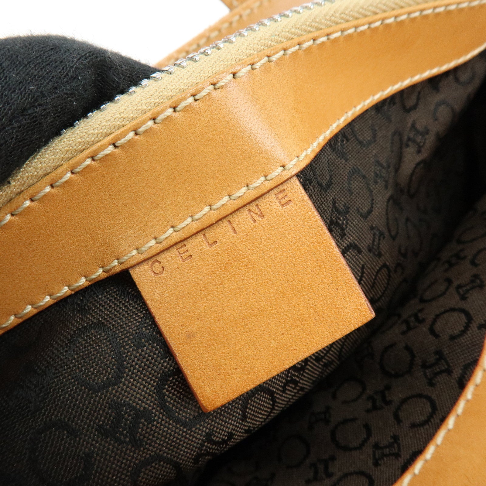 CELINE C Macadam Suede Leather Hand Bag Tote Bag Dark Brown