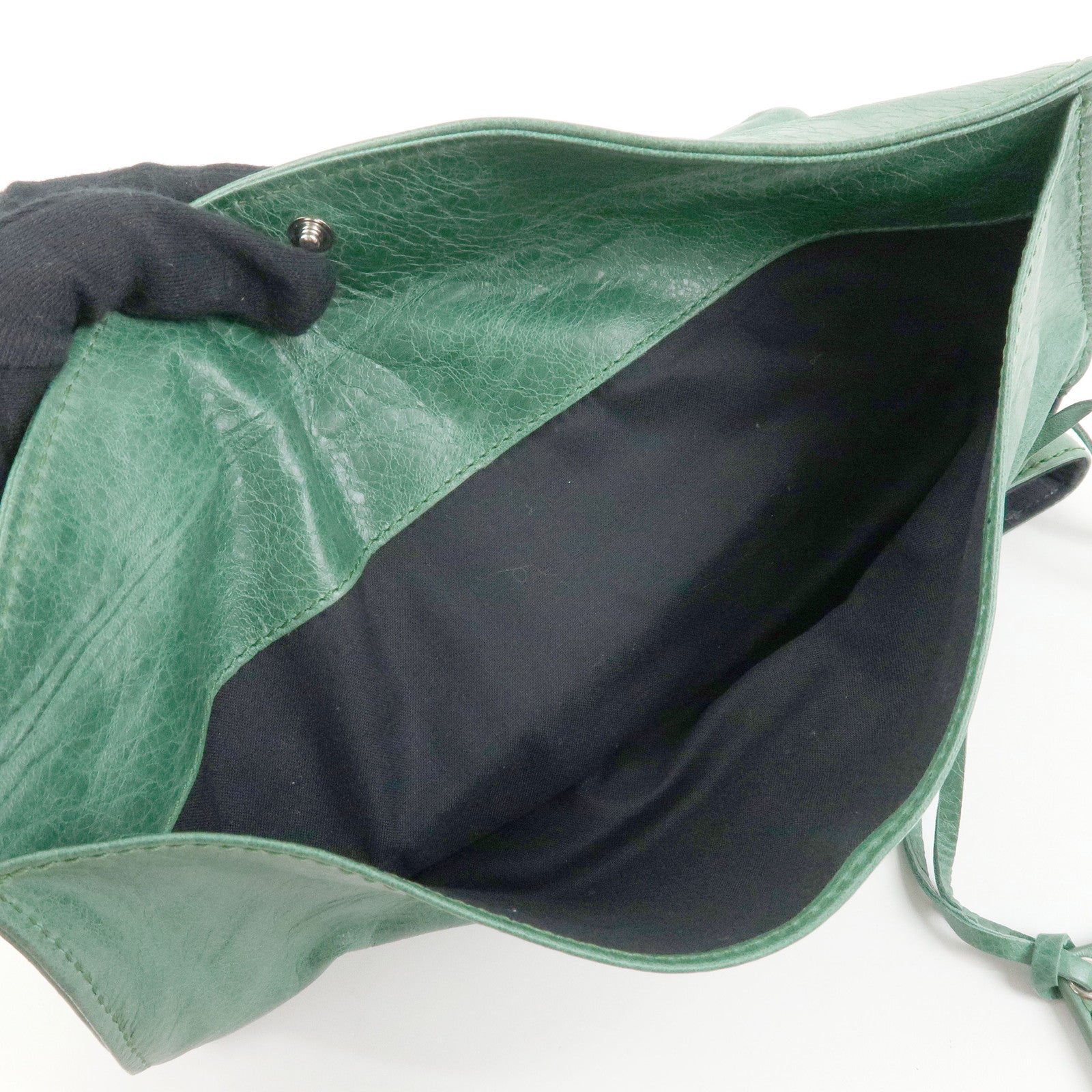 BALENCIAGA Giant Envelope Leather Clutch Bag Pouch Green 186182