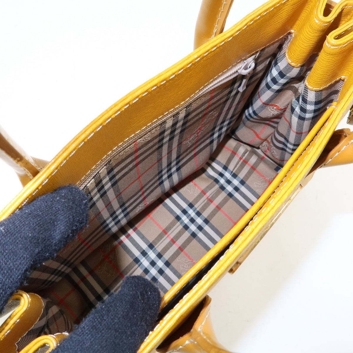 BURBERRY Leather Mini Hand Bag Tote Bag Yellow