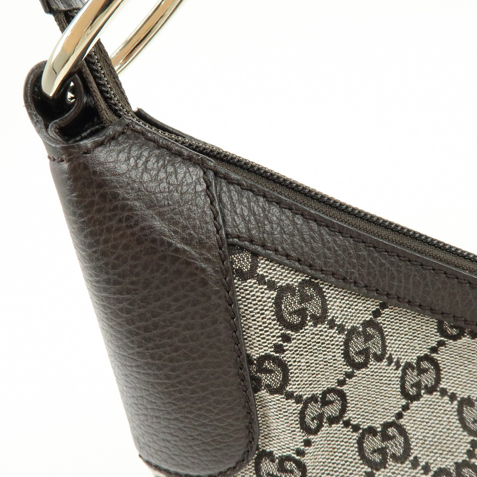 GUCCI GG Canvas Leather Shoulder Bag Dark Brown 257297