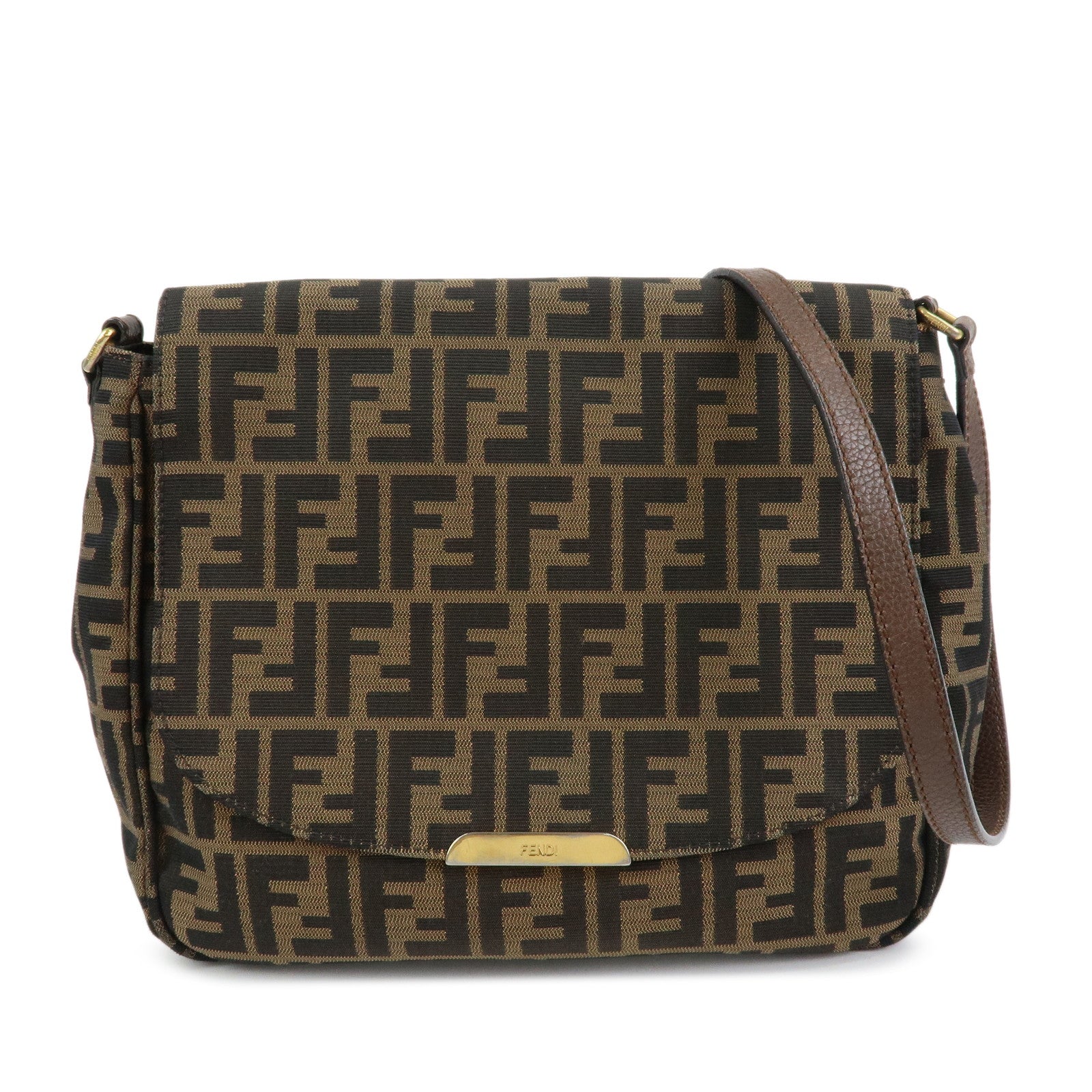 FENDI Zucca Jacquard Leather Shoulder Bag Crossbody Bag Brown 8BT215