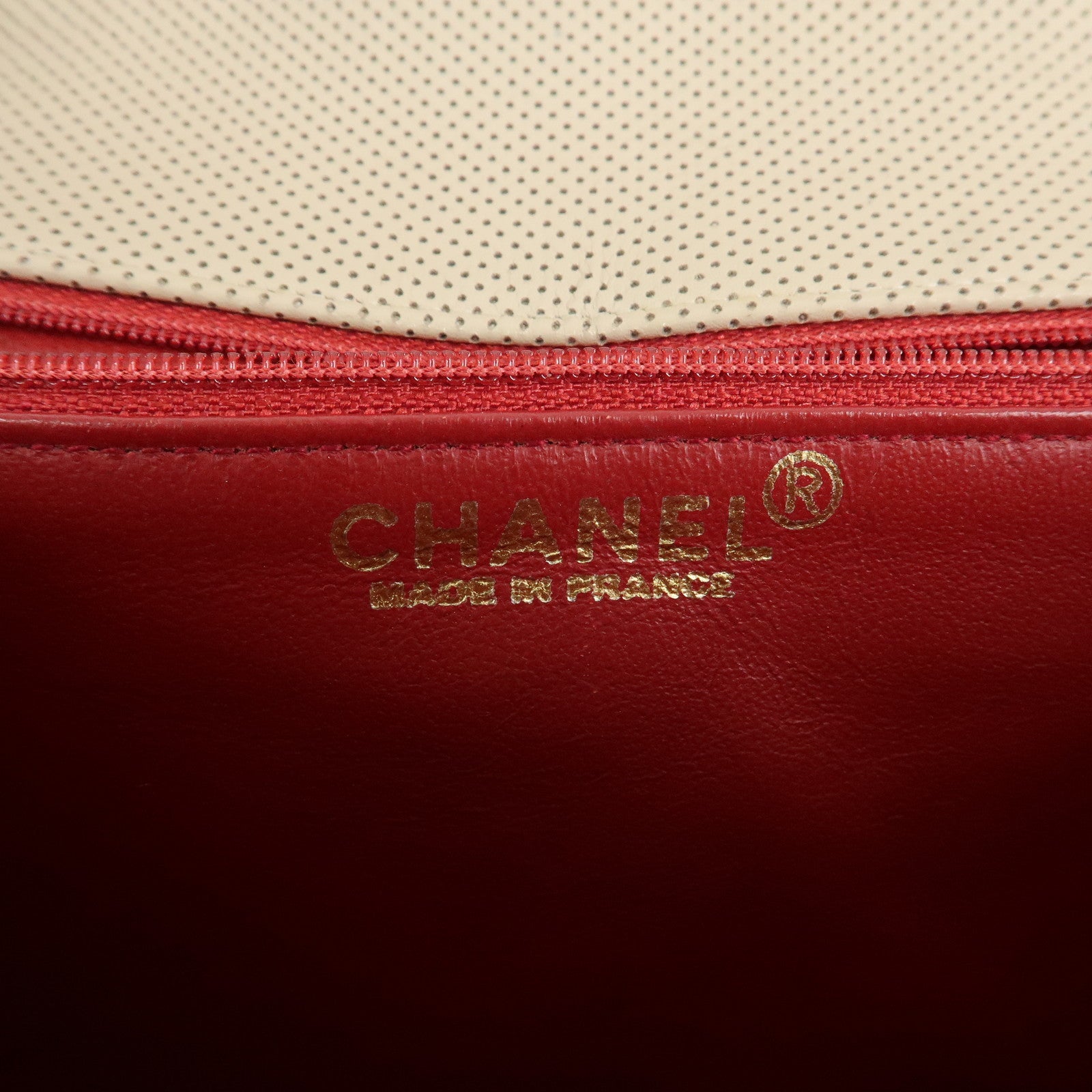 CHANEL COCO Mark Punching Leather Shoulder Bag Hand Bag Beige Red Used