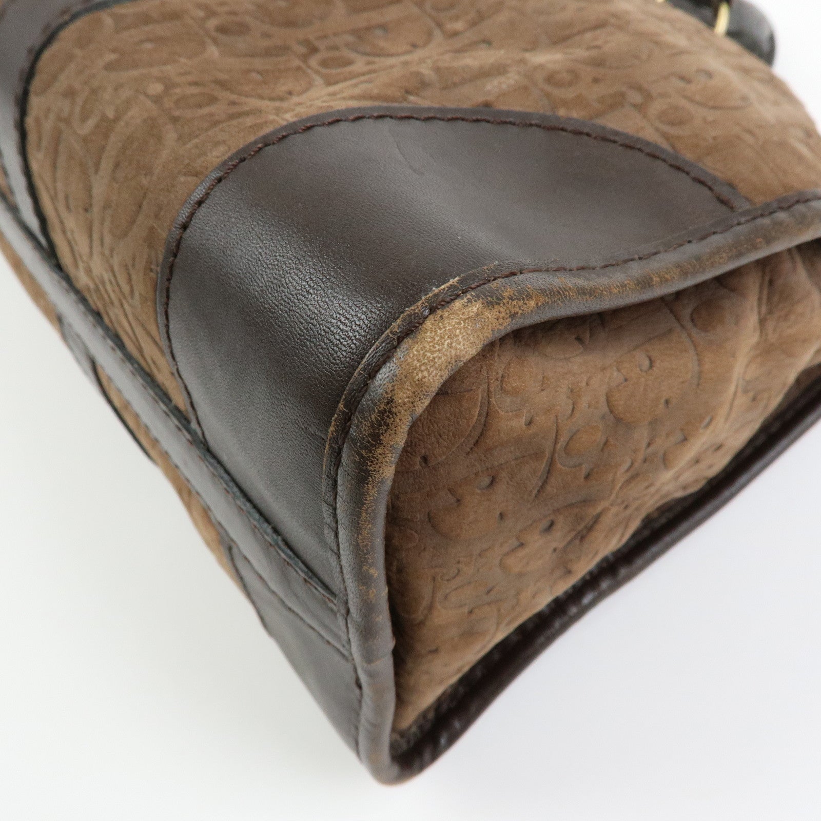 Christian Dior Trotter Suede Leather Boston Bag Hand Bag Brown