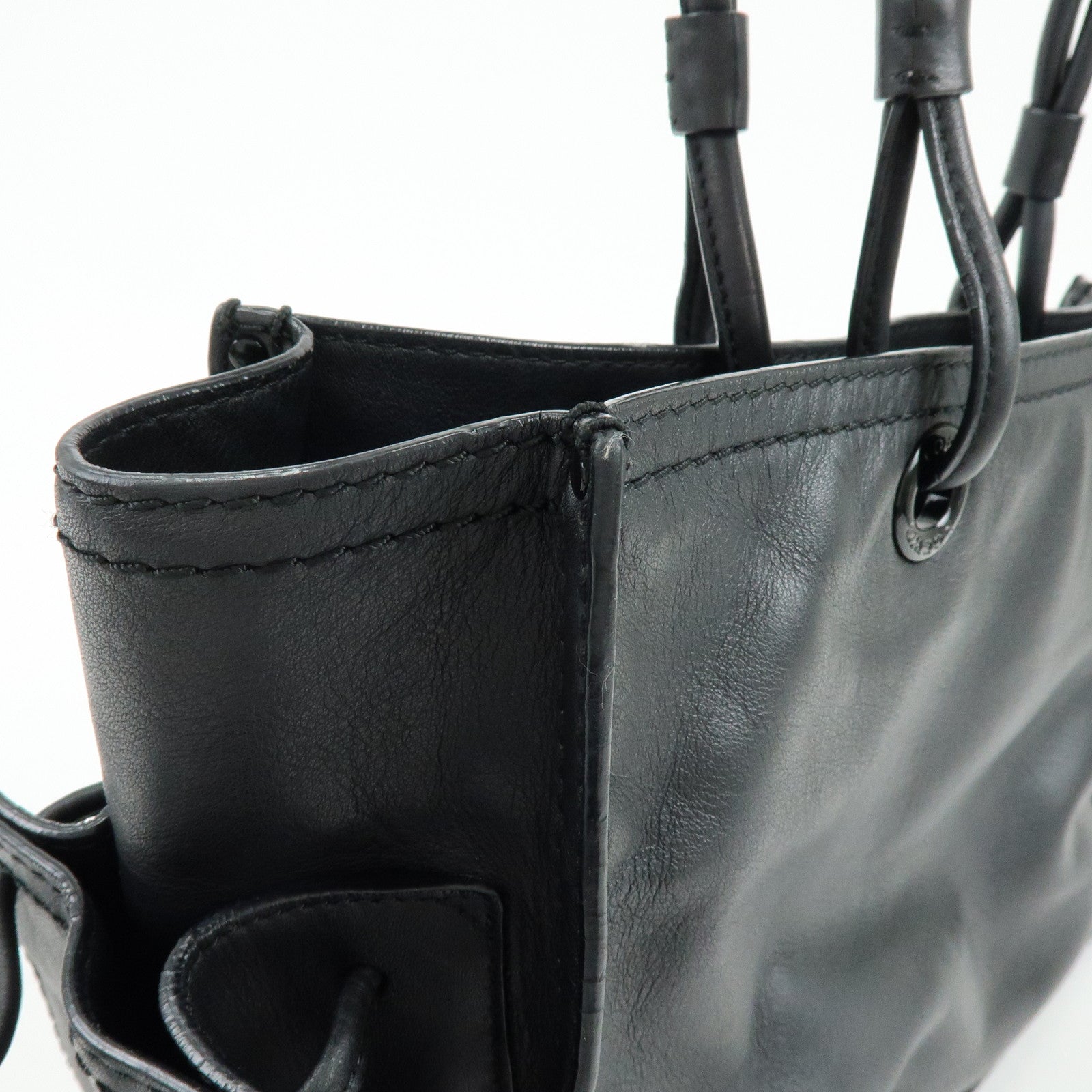 LOEWE Crown Logo Shopper Tote Leather Shoulder Bag Tote Bag Black