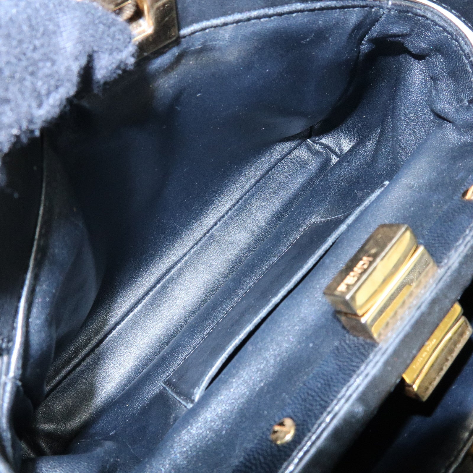 FENDI Peekaboo Mini Leather 2Way Shoulder Bag Hand Bag Black 8BN244