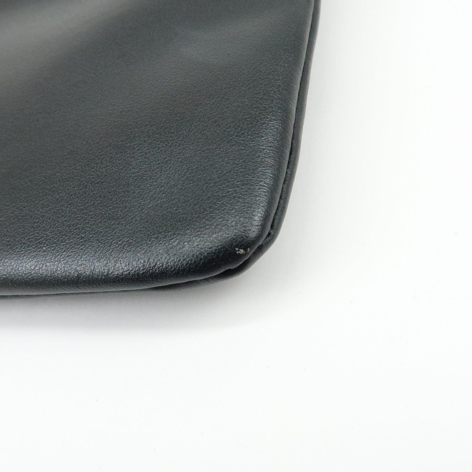 BURBERRY Leather Clutch Bag Flat Pouch Black