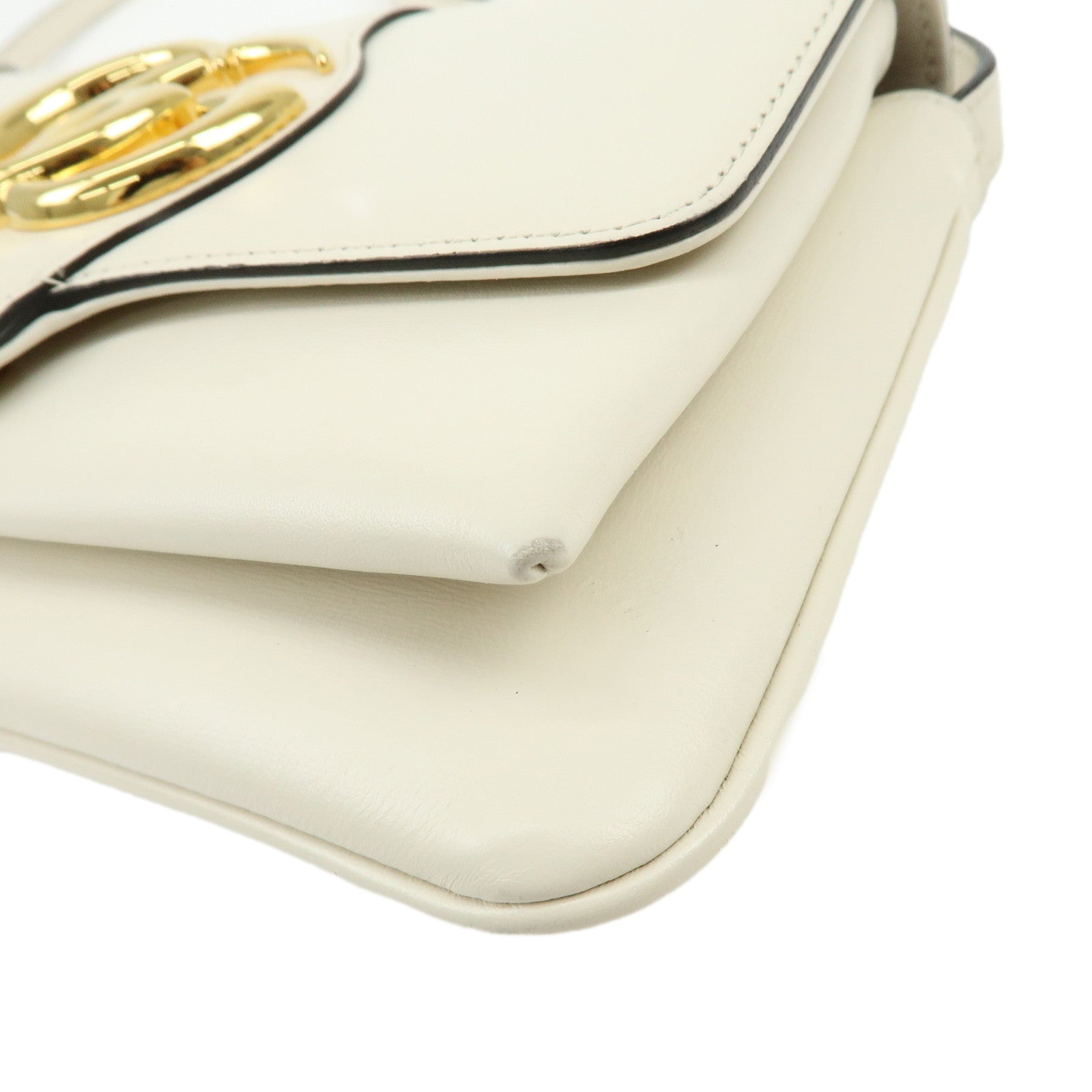 GUCCI Double G Arli Leather Shoulder Bag Crossbody Bag White 550129