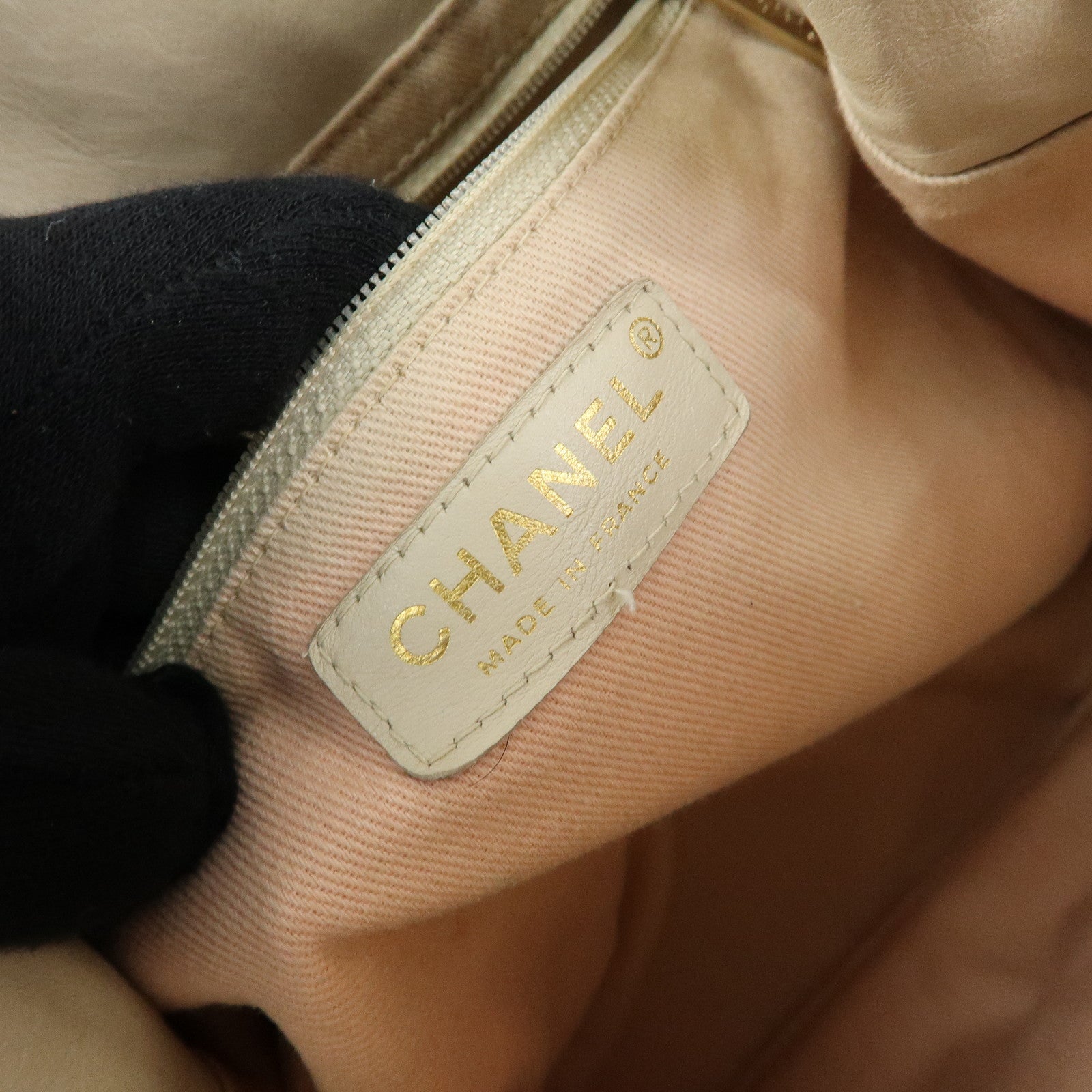 CHANEL Logo Camellia Leather Tote Bag Shoulder Bag Beige A20856