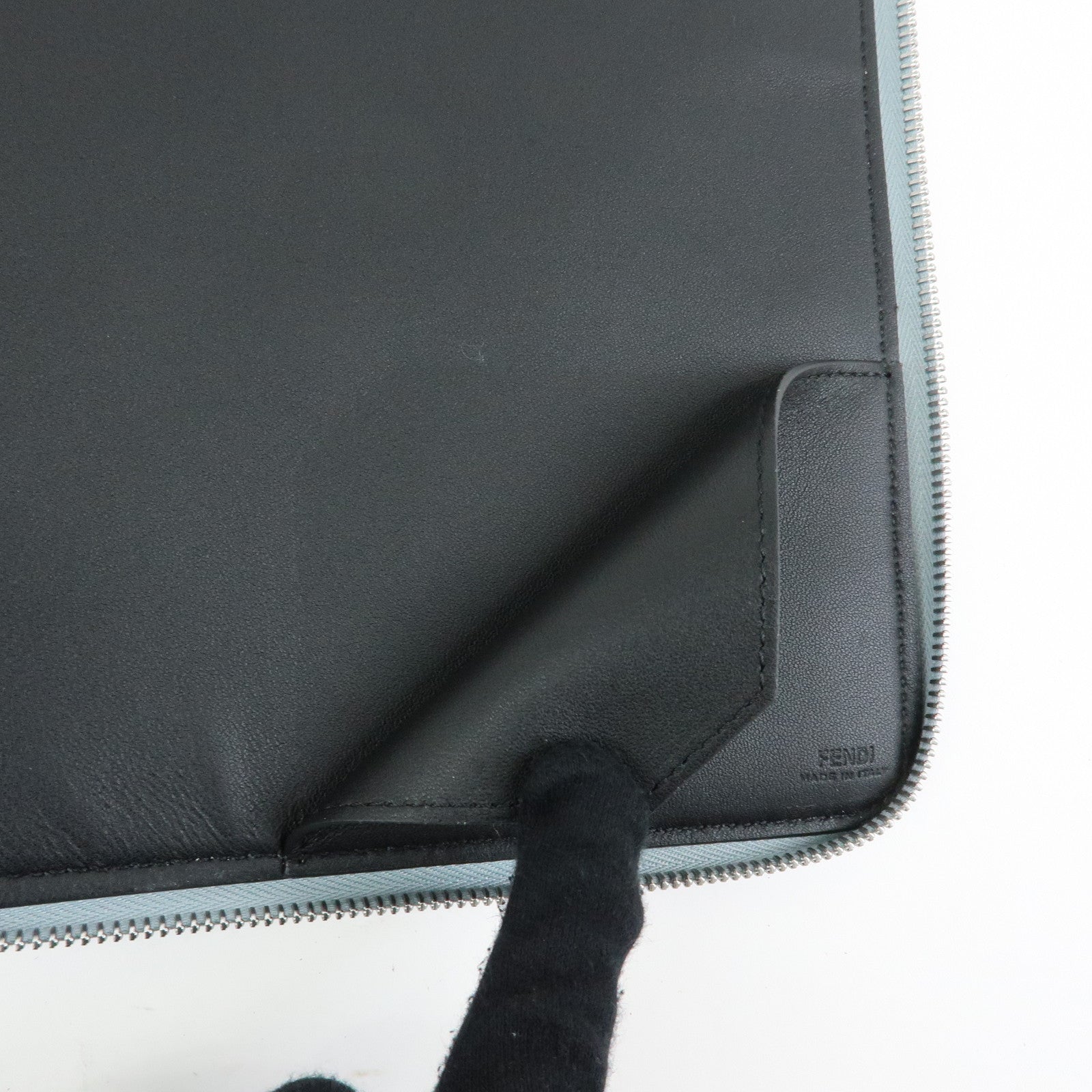 FENDI Leather Clutch Bag Document Case Flat Pouch Light Blue 7N0167