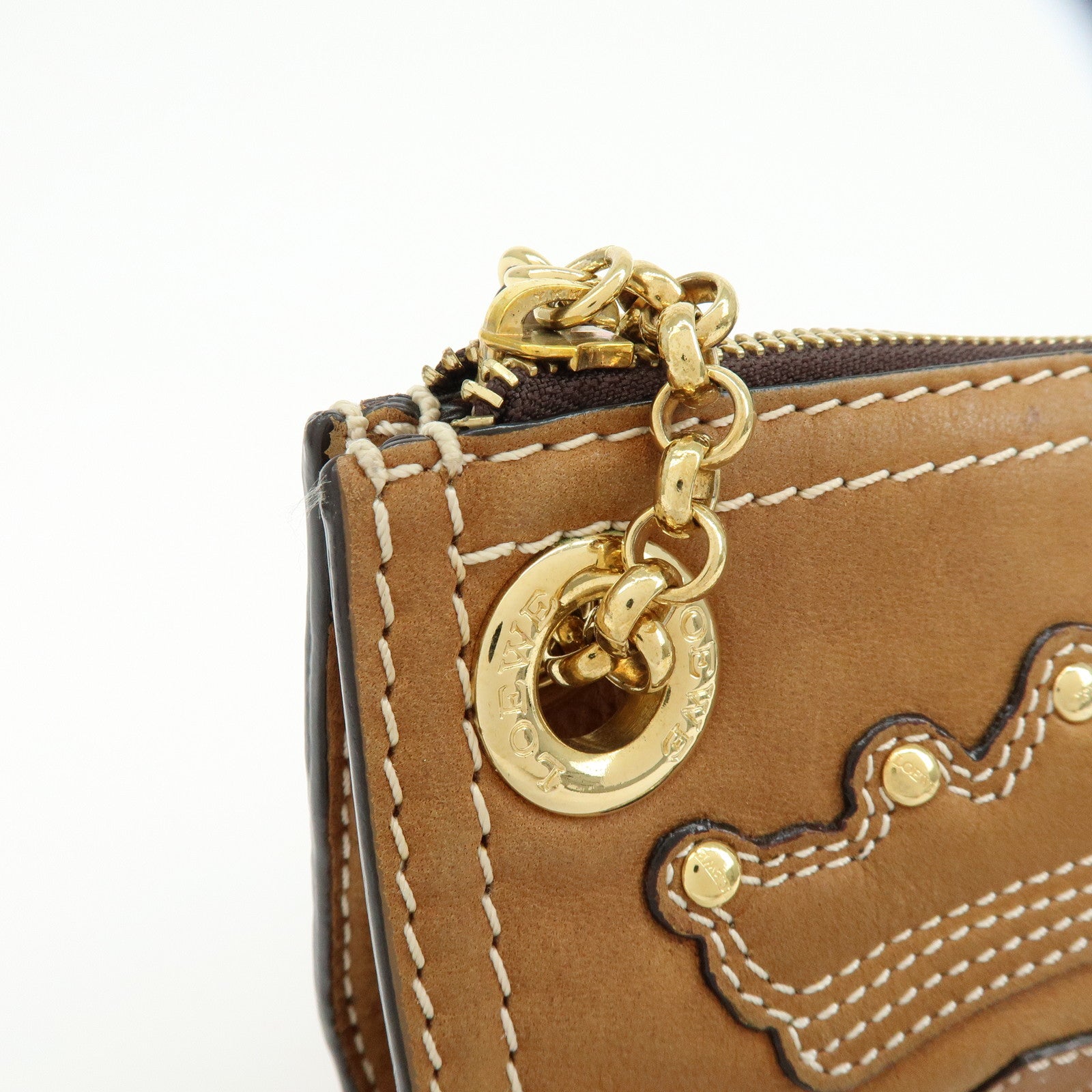 LOEWE Leather Crown Motif Chain Shoulder Bag Crossbody Bag Brown