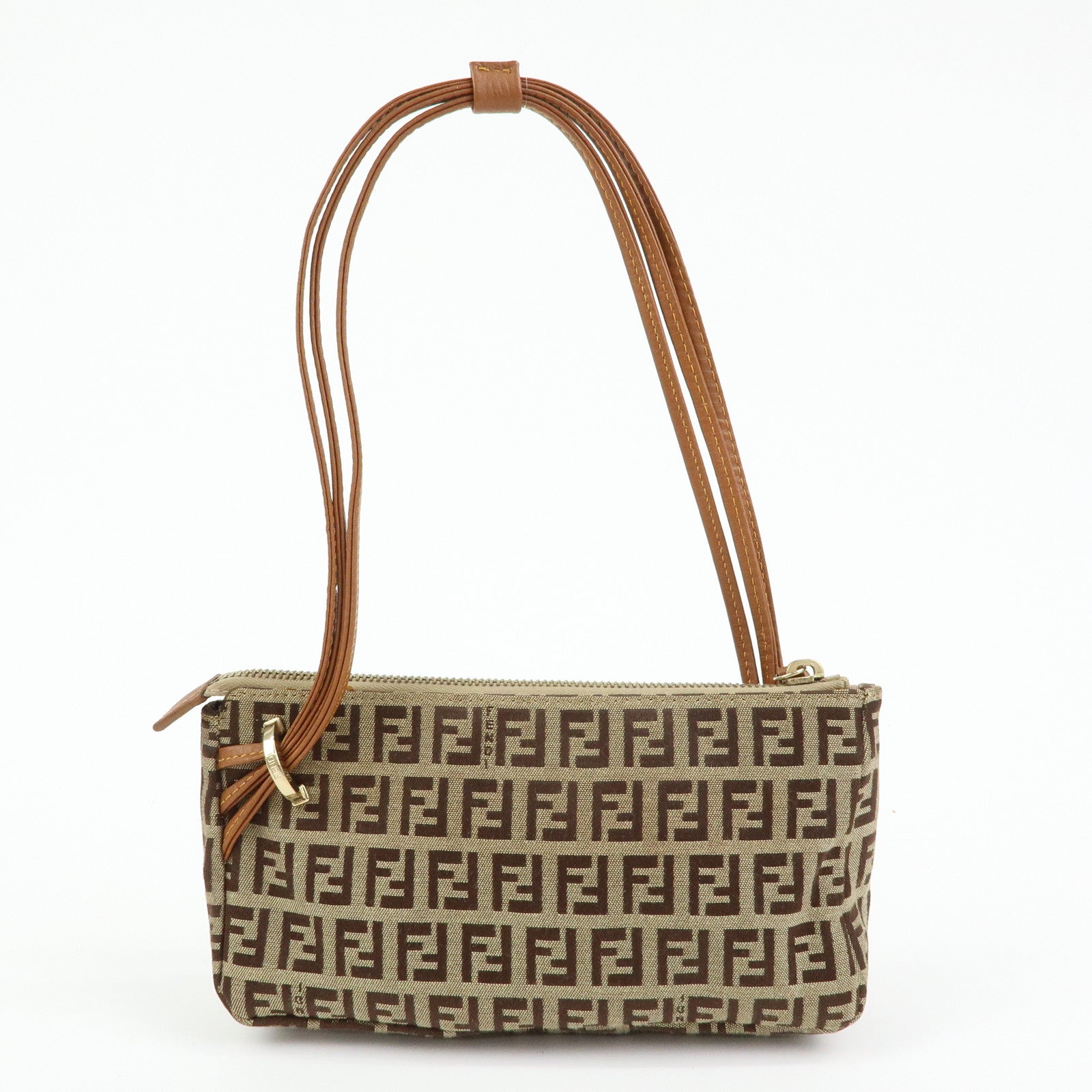 FENDI Zucchino Canvas Leather Hand Bag Accessory Pouch Beige 8BR513