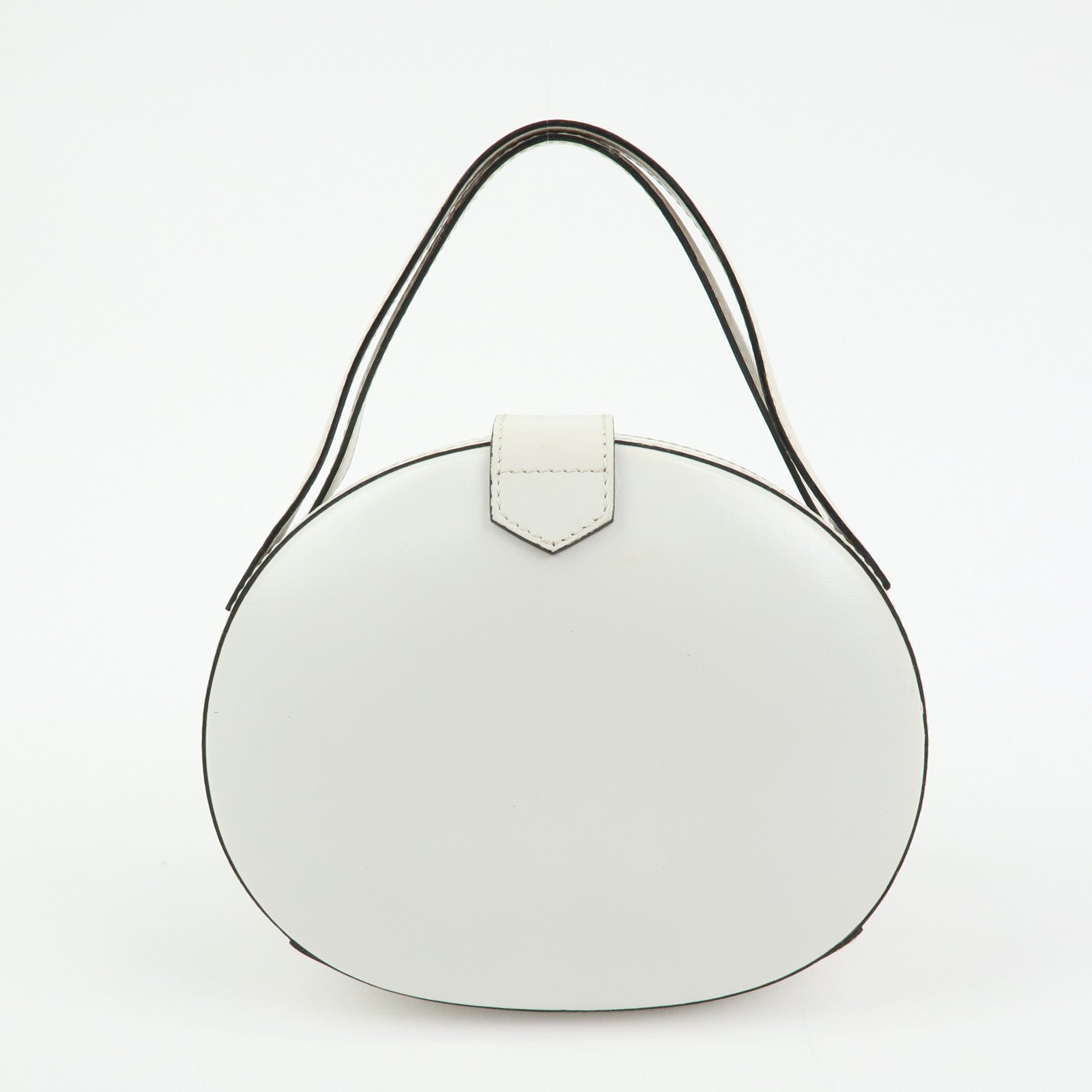 Loewe Logo Round Leather Hand Bag White