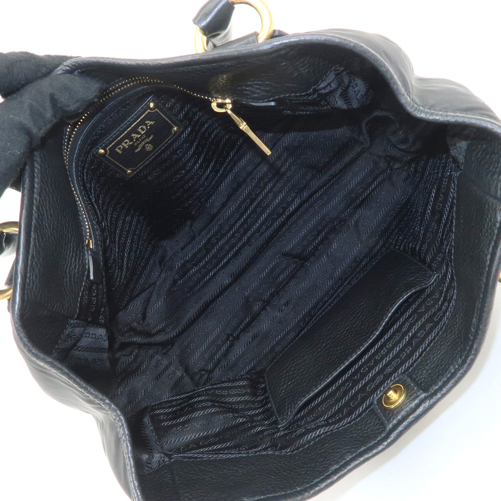 PRADA Nylon Leather Tote Bag Shoulder Bag Black Gold HDW BR4635 Used